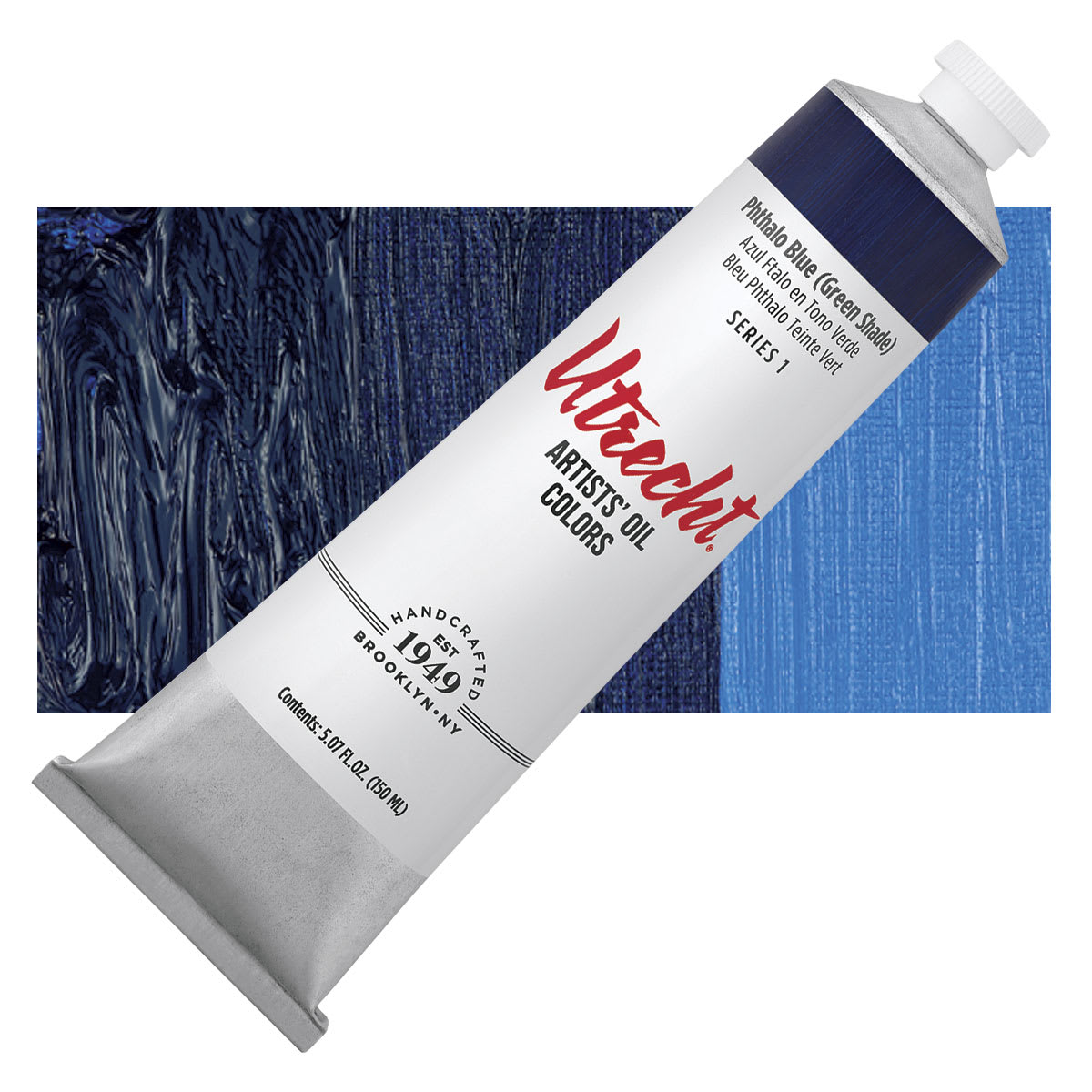 Utrecht Artists' Oil Paint - Phthalo Blue Green Shade, 150 ml tube and swatch