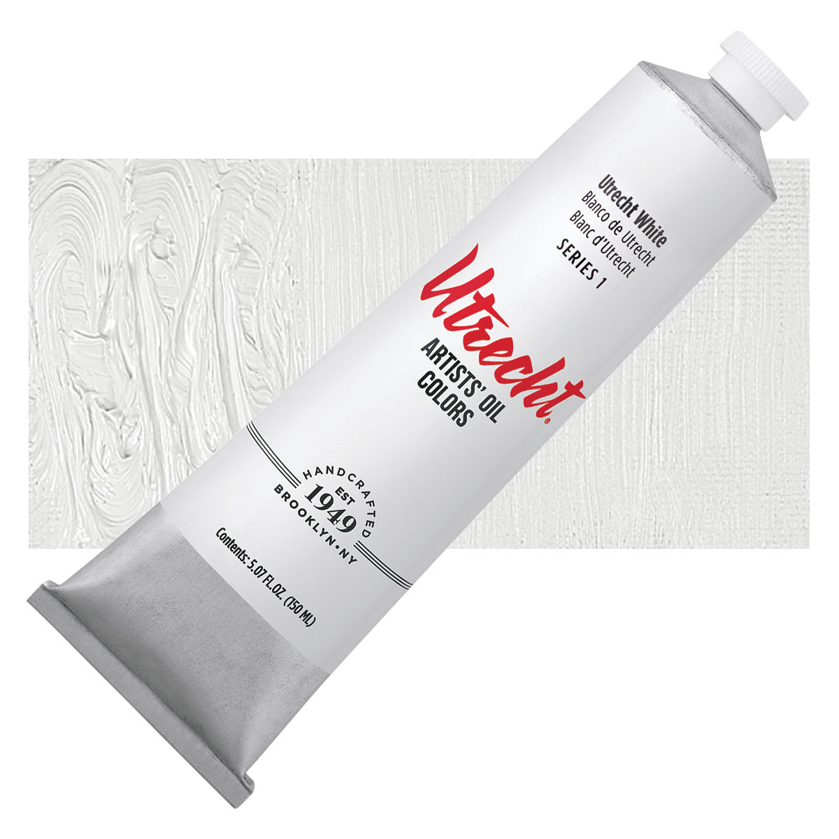 Utrecht Artists' Oil Paint - Utrecht White, 150 ml, Tube and swatch
