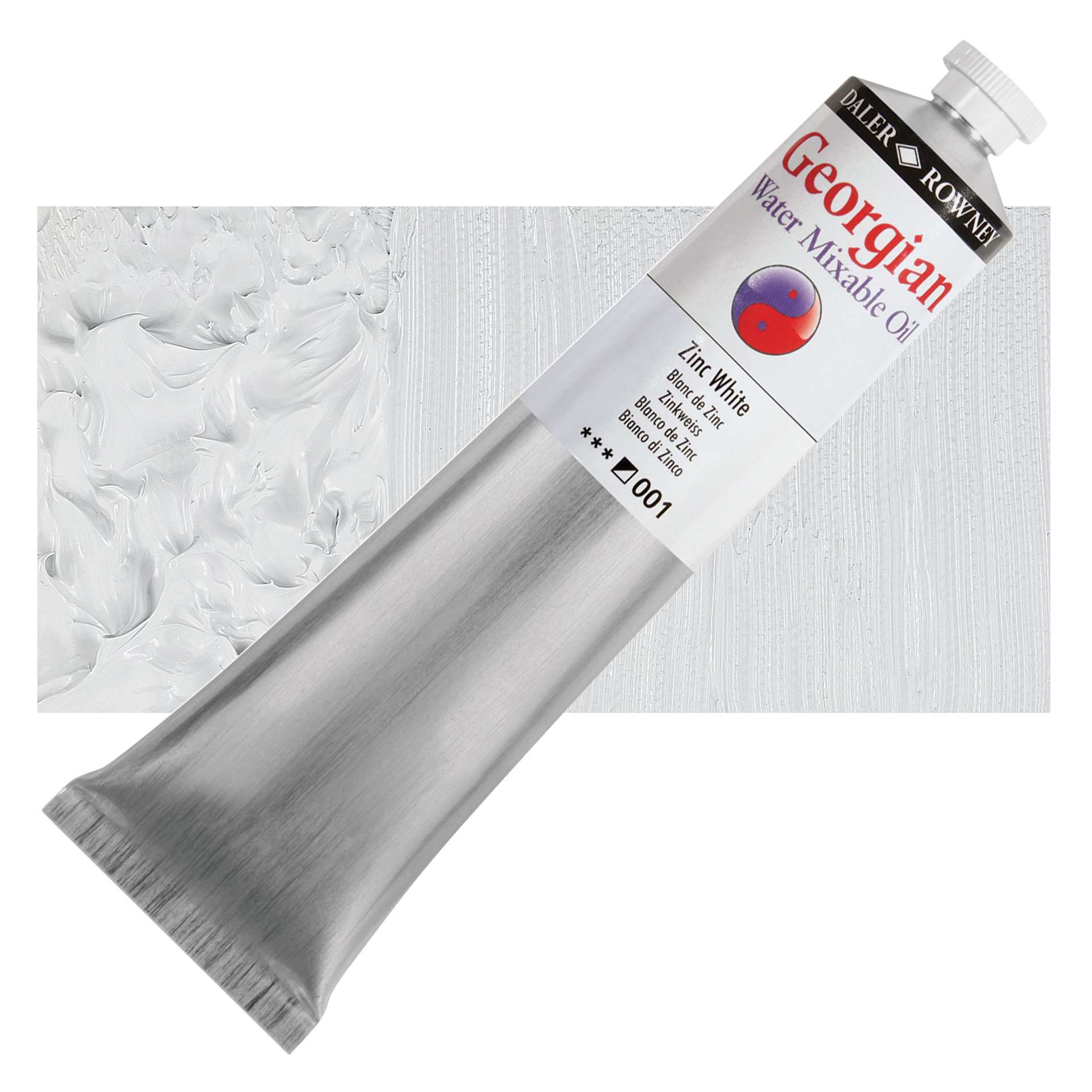 Georgian Water Mixable Oil - Zinc White, 200 ml tube and swatch