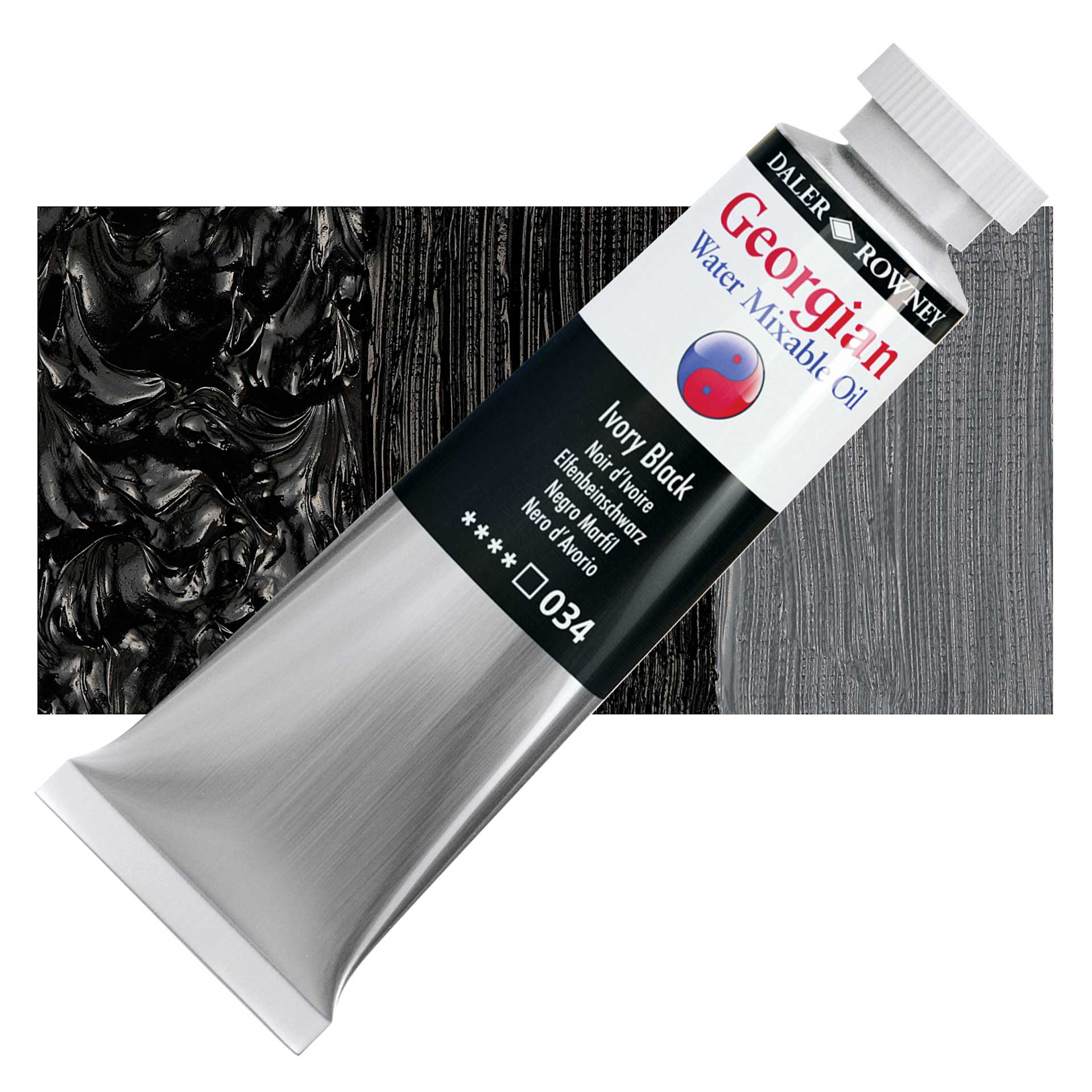 Georgian Water Mixable Oil - Ivory Black, 37 ml tube and swatch