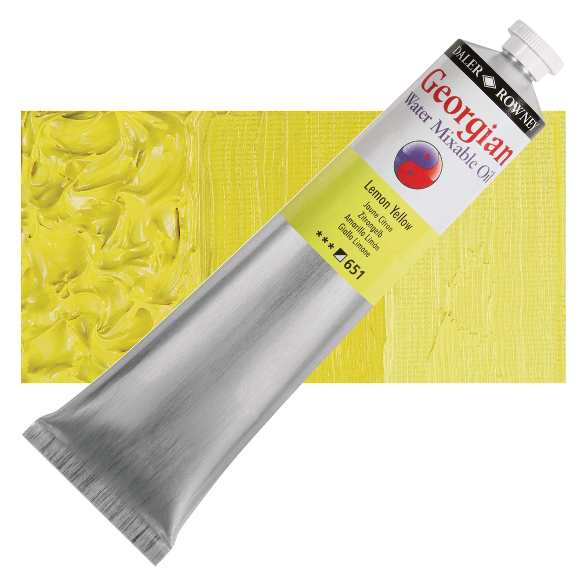 Georgian Water Mixable Oil - Lemon Yellow, 200 ml tube and swatch