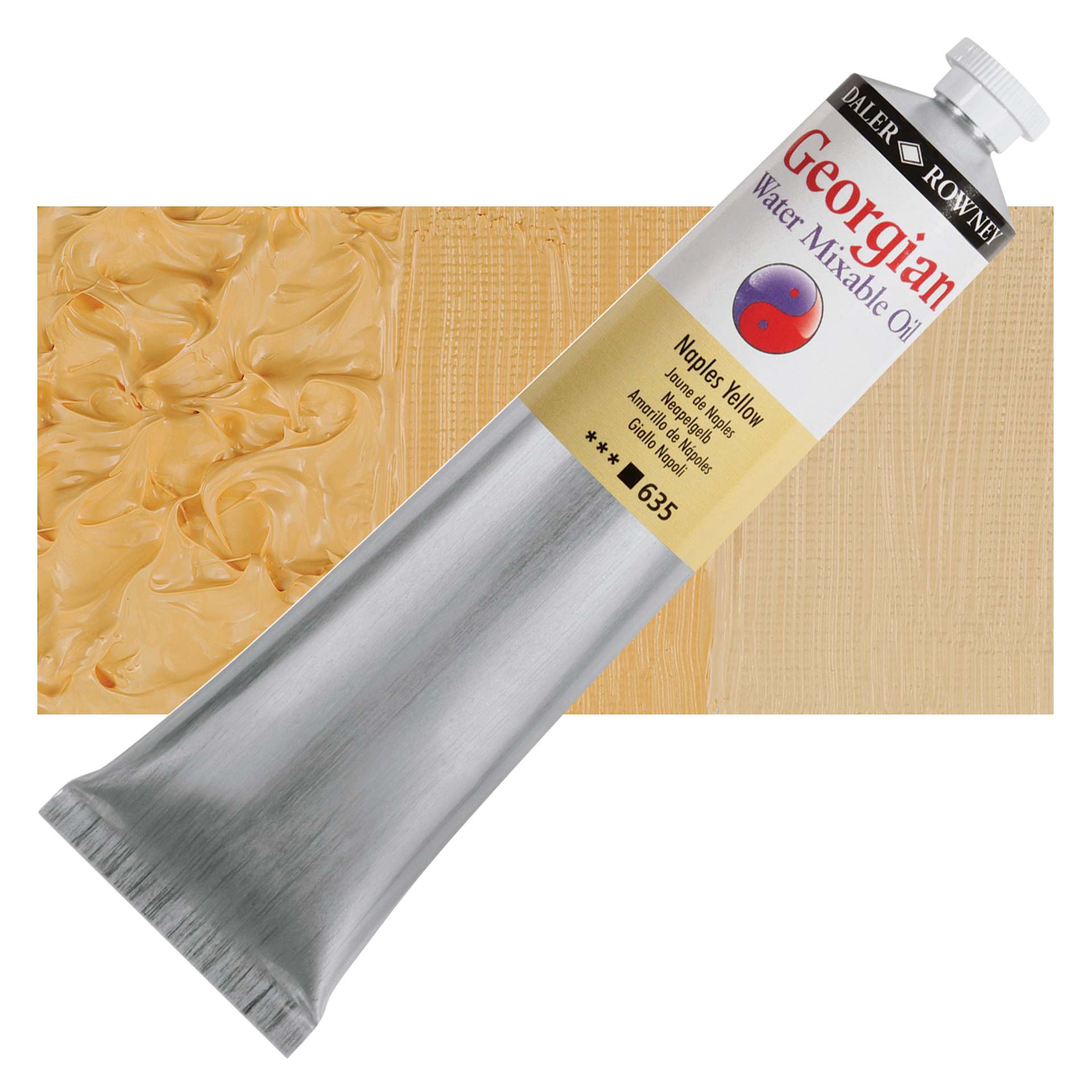 Georgian Water Mixable Oil - Naples Yellow, 200 ml tube and swatch