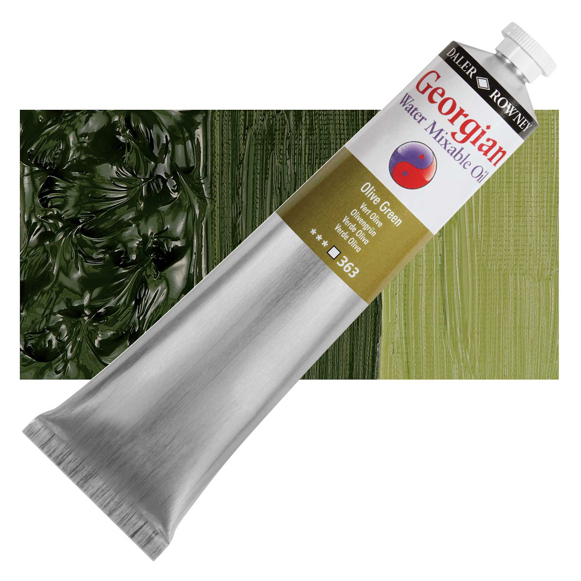 Georgian Water Mixable Oil - Olive Green, 200 ml tube and swatch