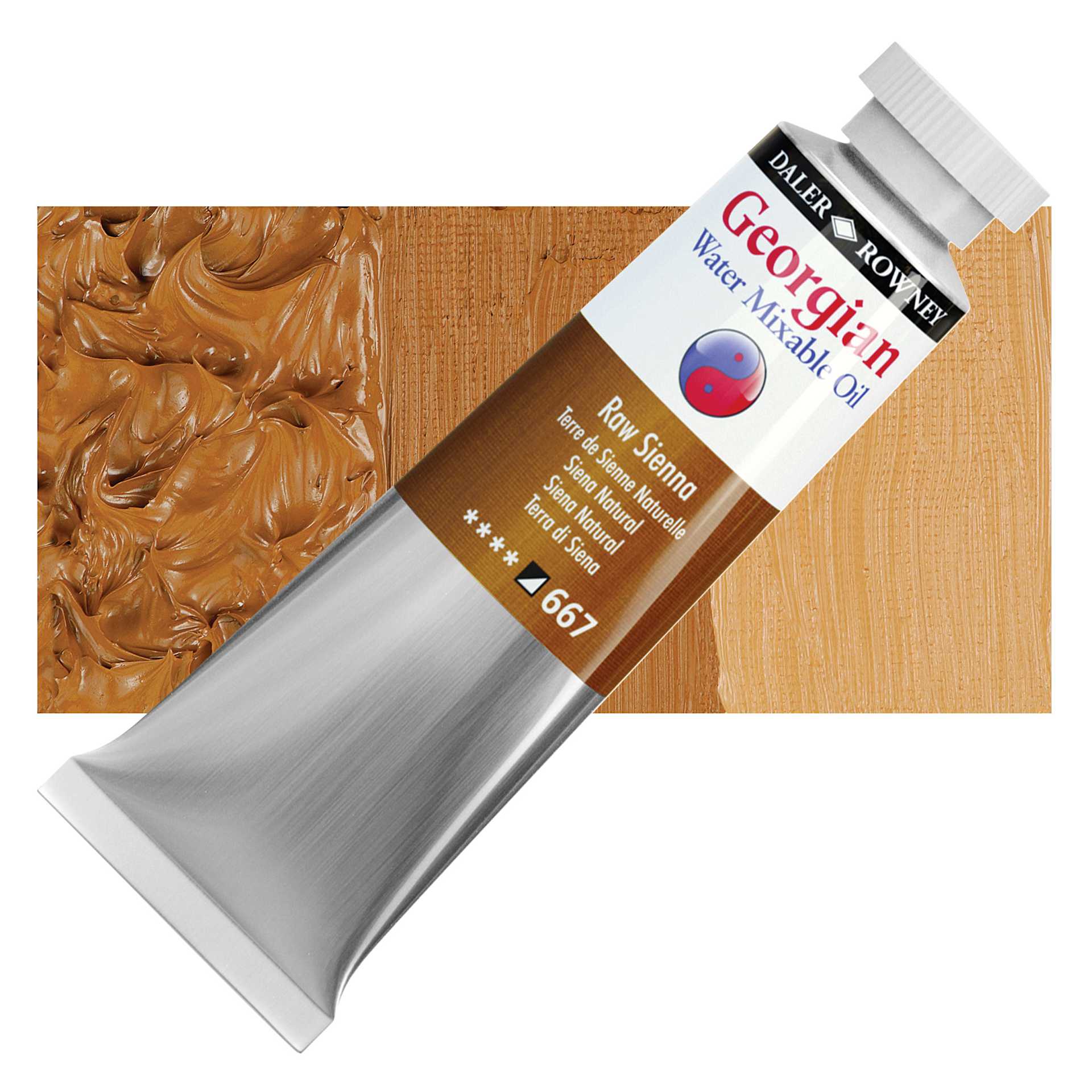 Georgian Water Mixable Oil - Raw Sienna, 37 ml tube and swatch