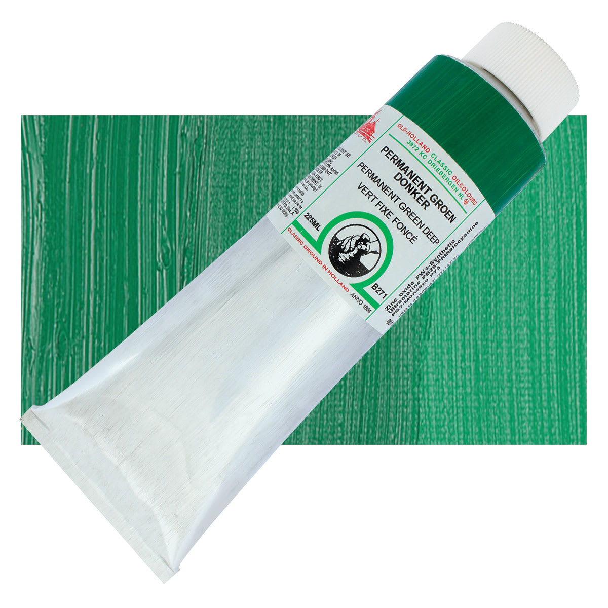 Old Holland Classic Oil Color - Permanent Green Deep, 225 ml tube and swatch