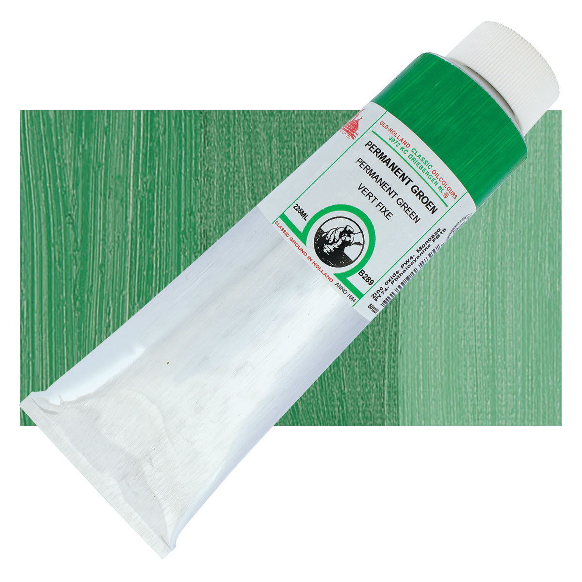Old Holland Classic Oil Color - Permanent Green, 225 ml tube and swatch