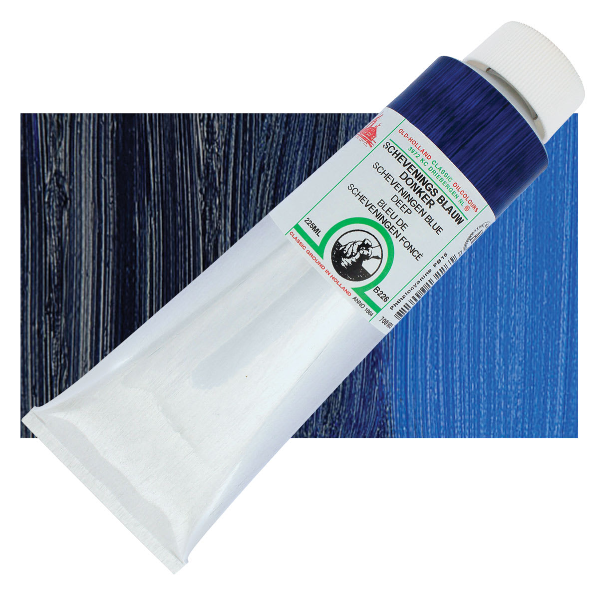 Old Holland Classic Oil Color - Scheveningen Blue Deep, 225 ml tube and swatch