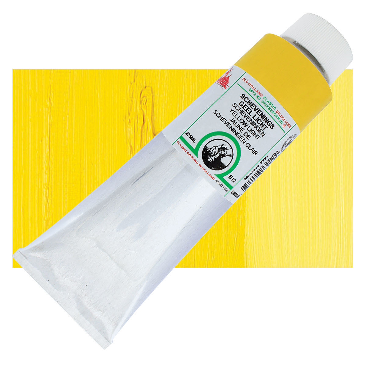 Old Holland Classic Oil Color - Scheveningen Yellow Light, 225 ml tube and swatch