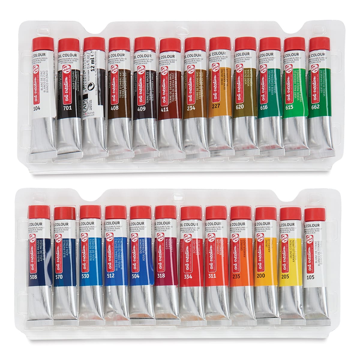 Talens Art Creation Oil Set - Set of 24 colors shown in trays