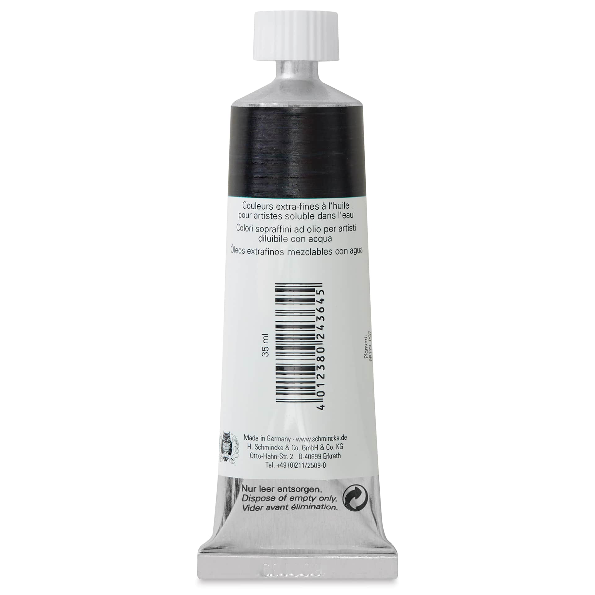 Schmincke Norma Blue Water-Mixable Oil Paint - Neutral Black, 35 ml, back of the tube