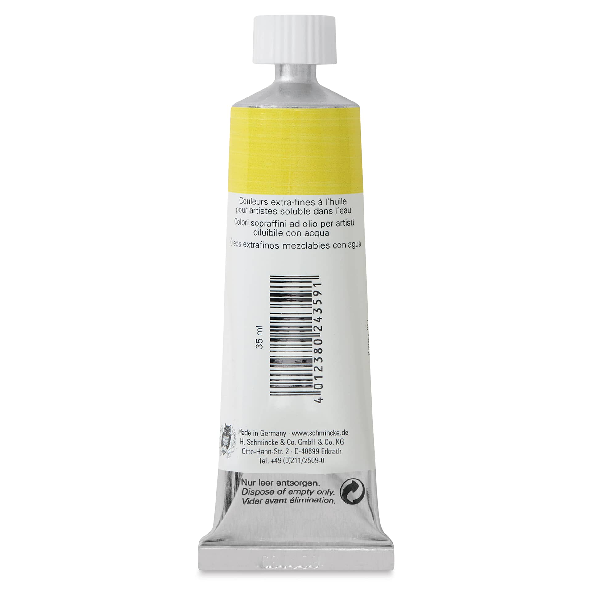 Schmincke Norma Blue Water-Mixable Oil Paint - Lemon Yellow, 35 ml back