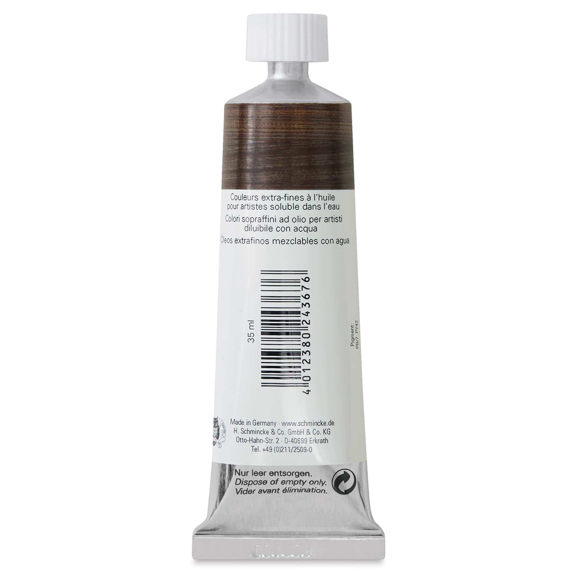 Schmincke Norma Blue Water-Mixable Oil Paint - Natural Umber, 35 ml, back of the tube