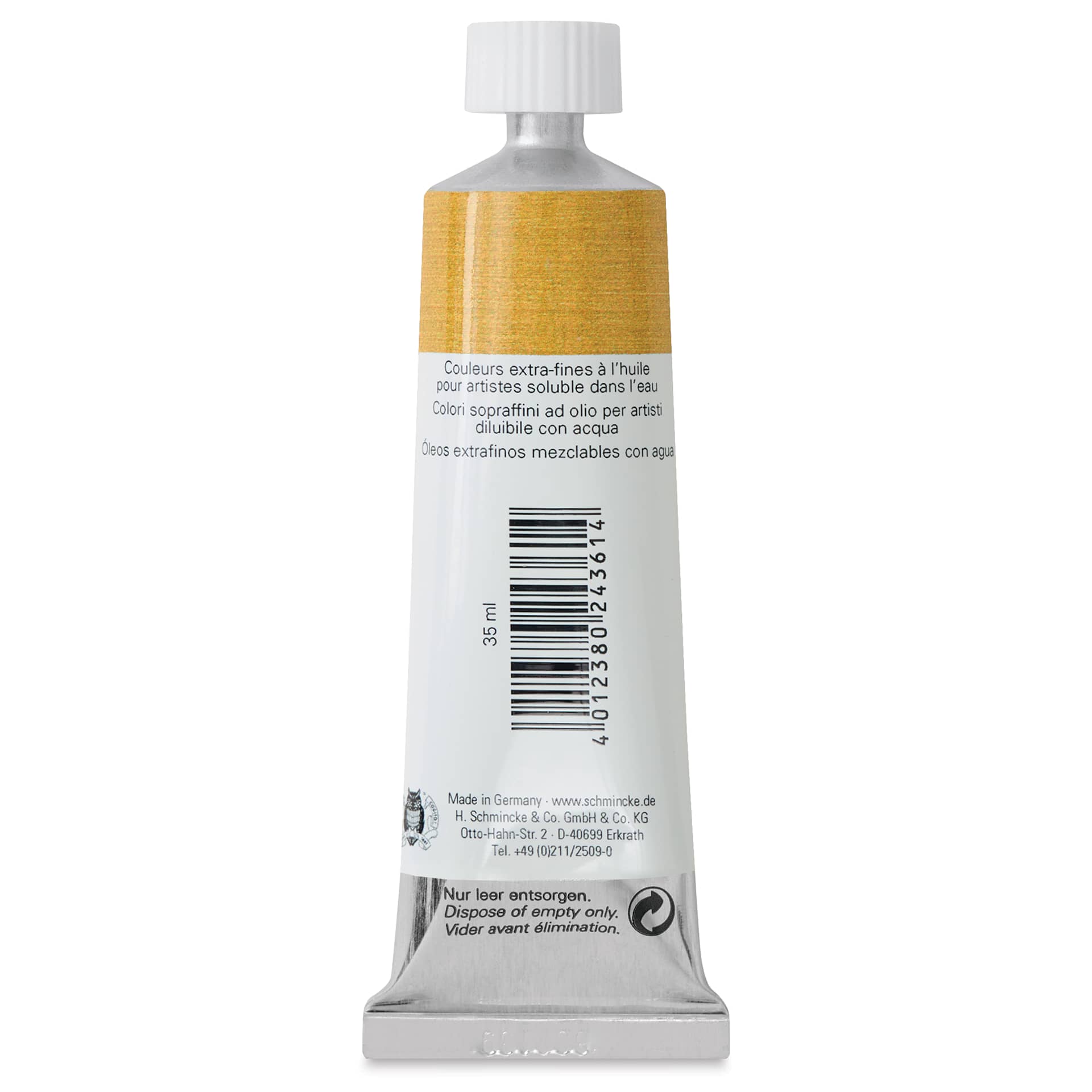 Schmincke Norma Blue Water-Mixable Oil Paint - Classic Gold, 35 ml, back of the tube