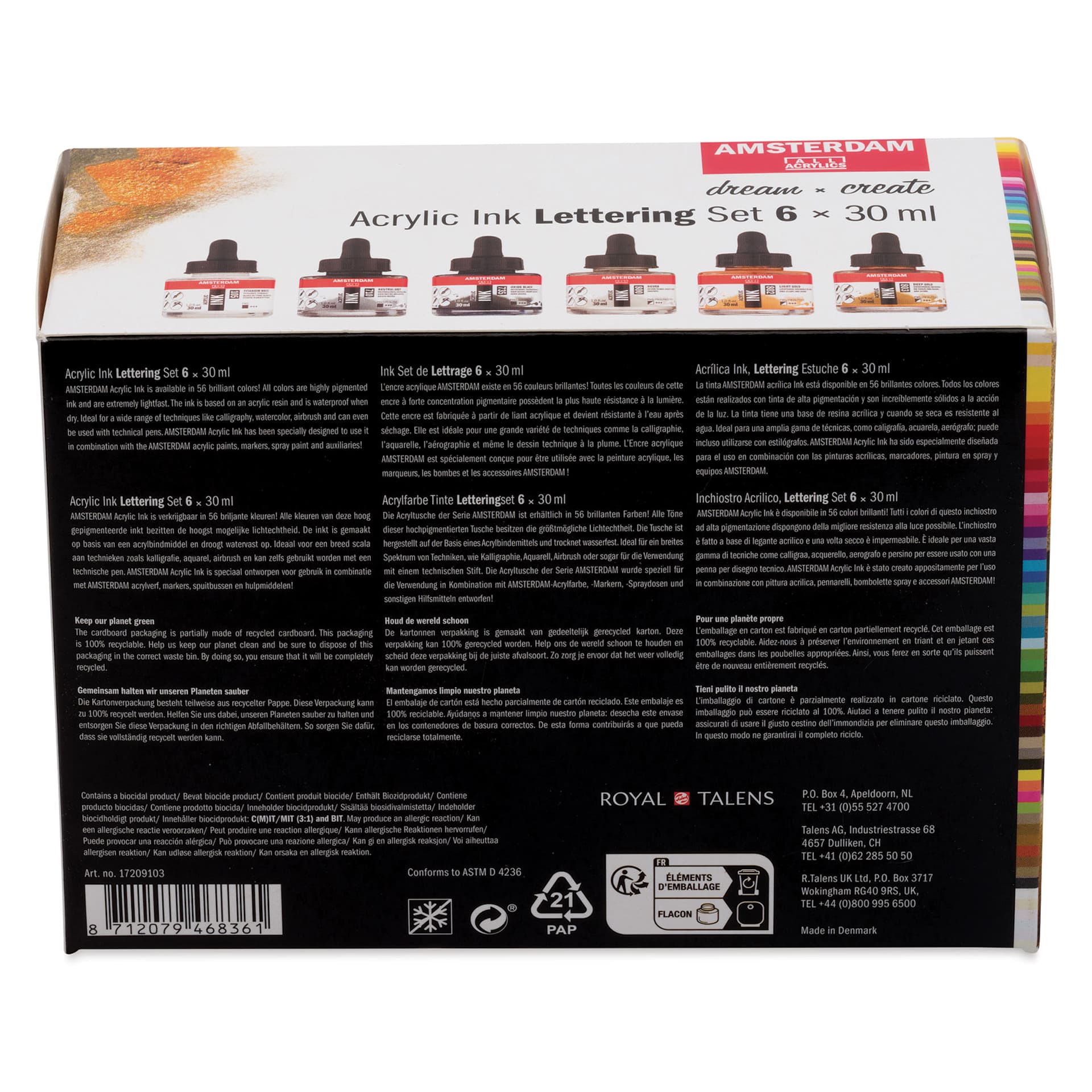 Amsterdam Acrylic Ink - Basic, Set of 6 (bottom of packaging)