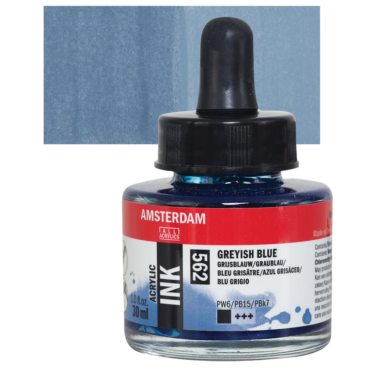 Amsterdam Acrylic Ink - Grey Blue, 30 ml bottle and swatch