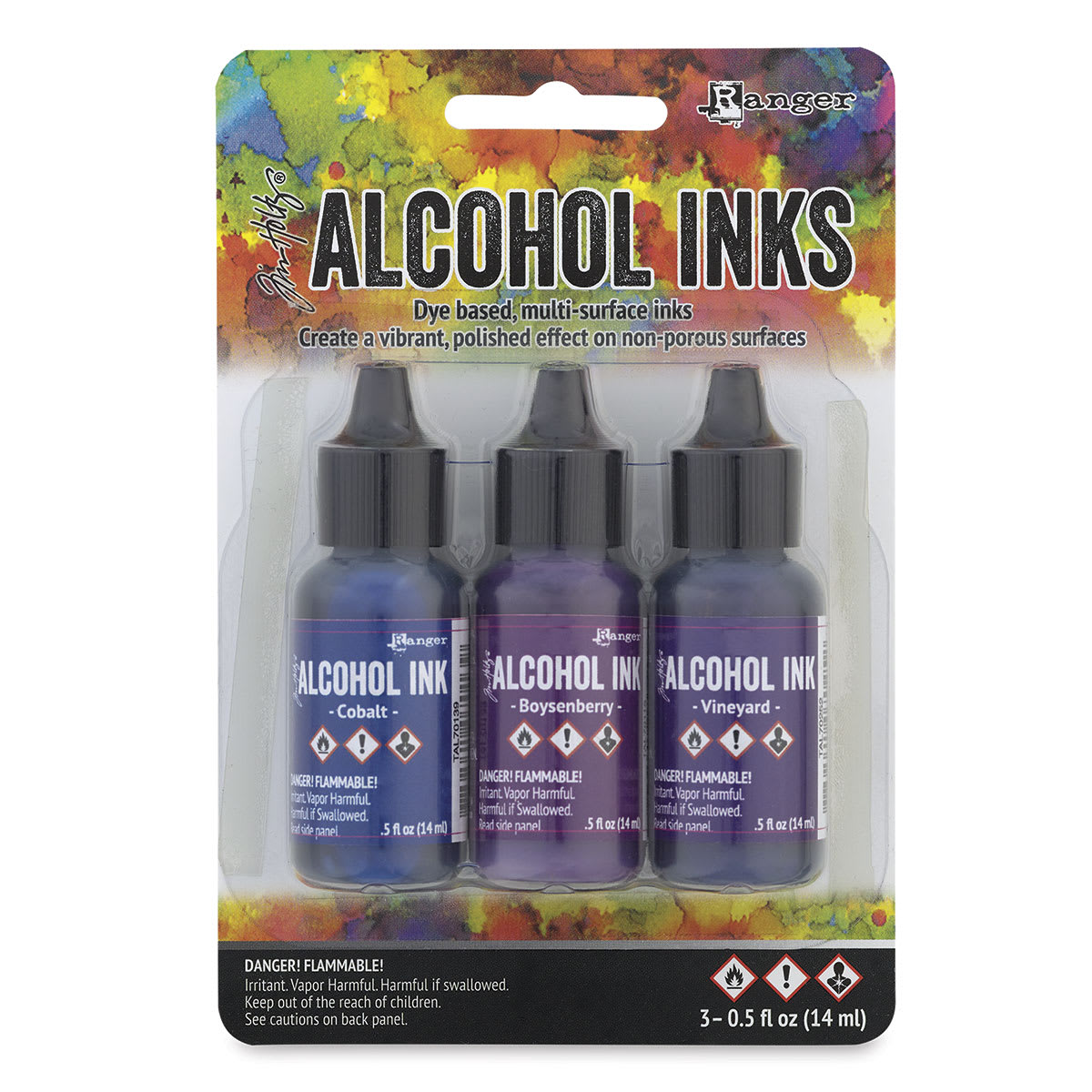 Ranger Tim Holtz Alcohol Ink - Indigo/Violet, Set of 3 in package
