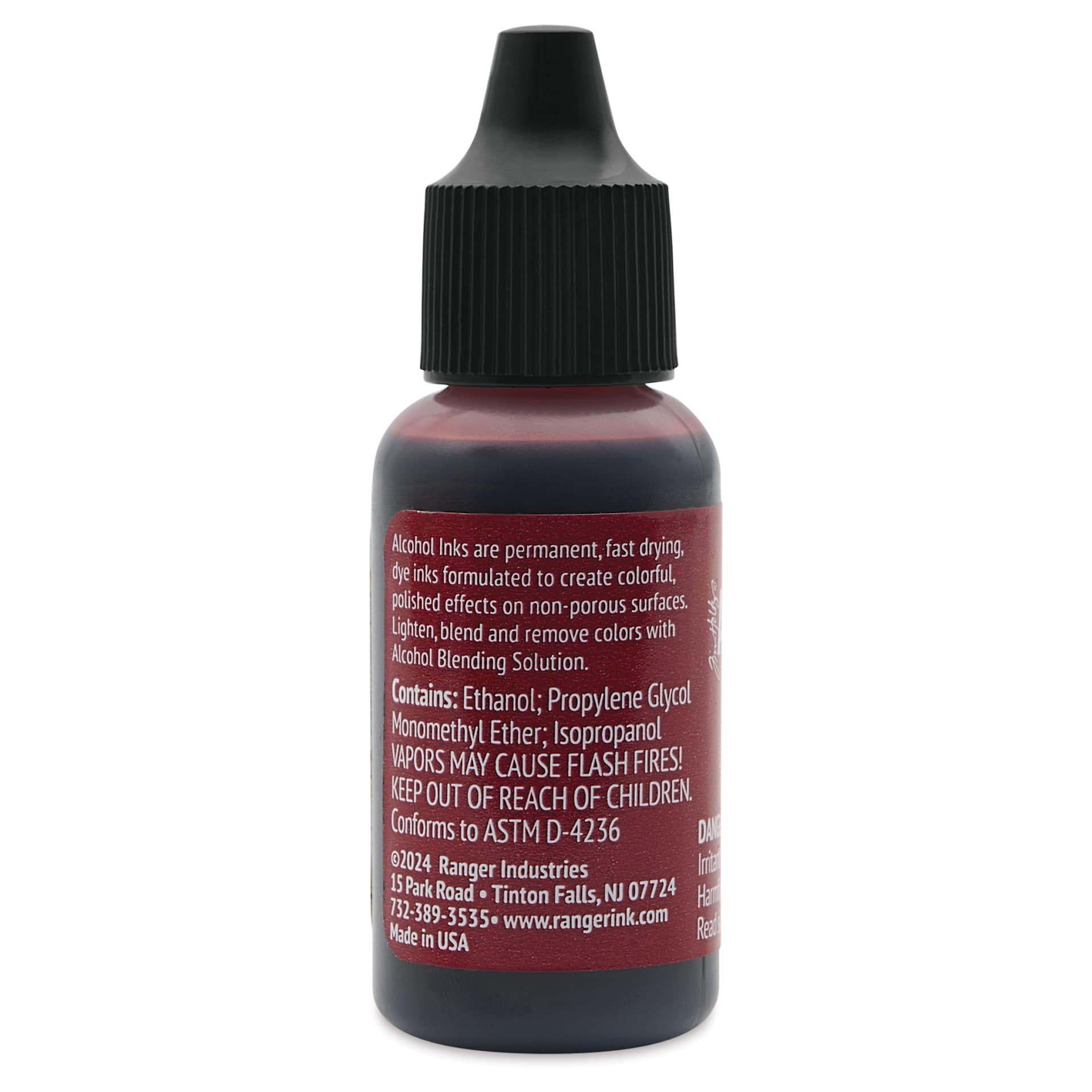 Ranger Tim Holtz Alcohol Ink - Brick, 05 oz, back of the bottle