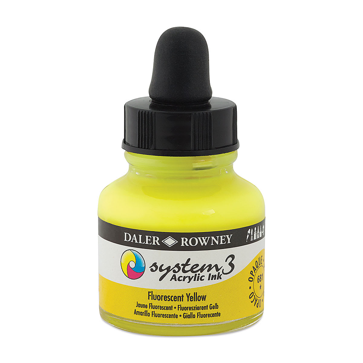 Daler-Rowney System3 Acrylic Ink - Fluorescent Yellow, 1 oz