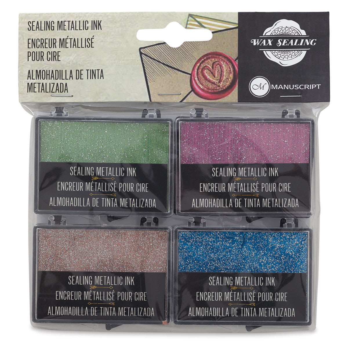 Manuscript Metallic Ink Pads - Front of package of 4 pc set
