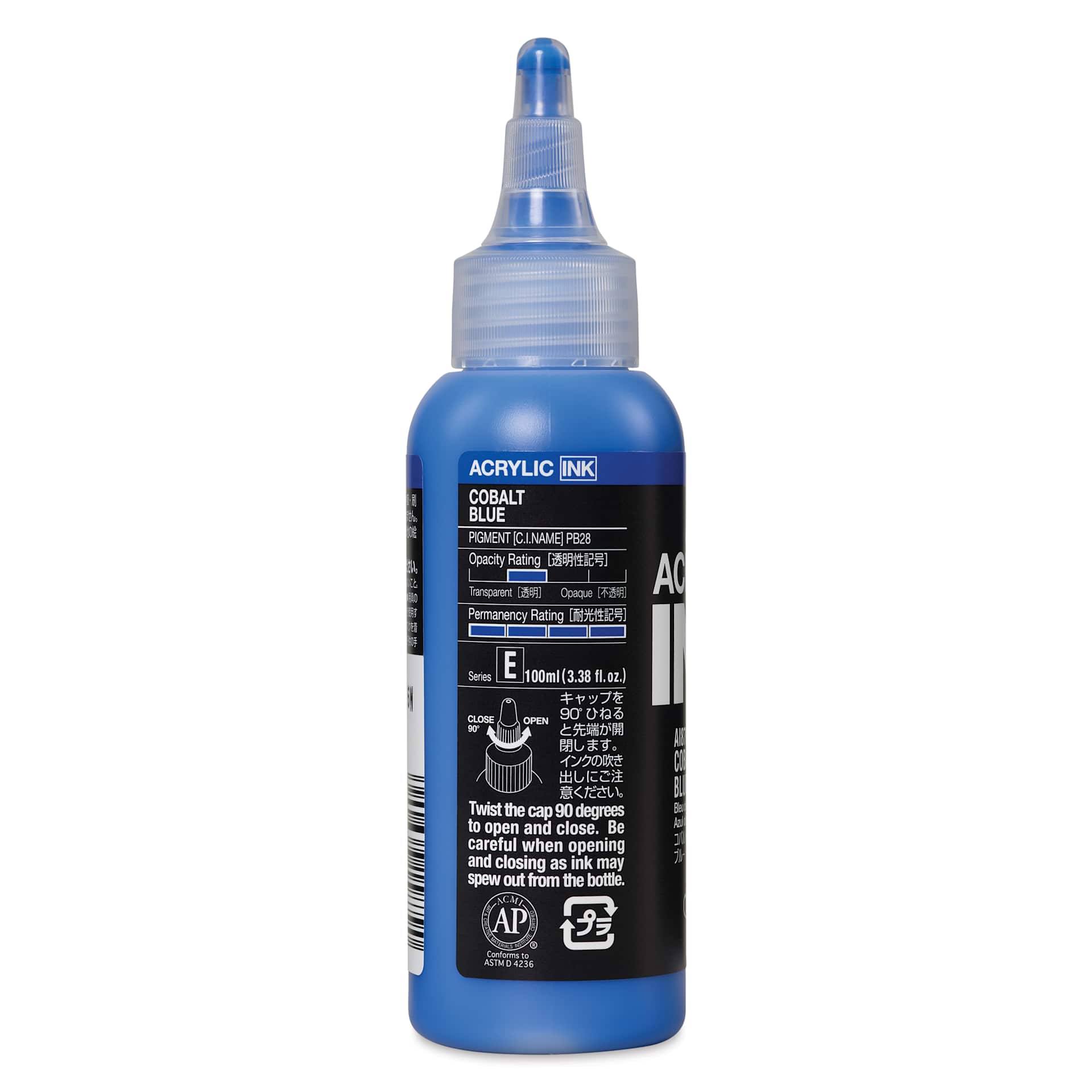 Holbein Acrylic Ink - Cobalt Blue, 100 ml, back of the bottle