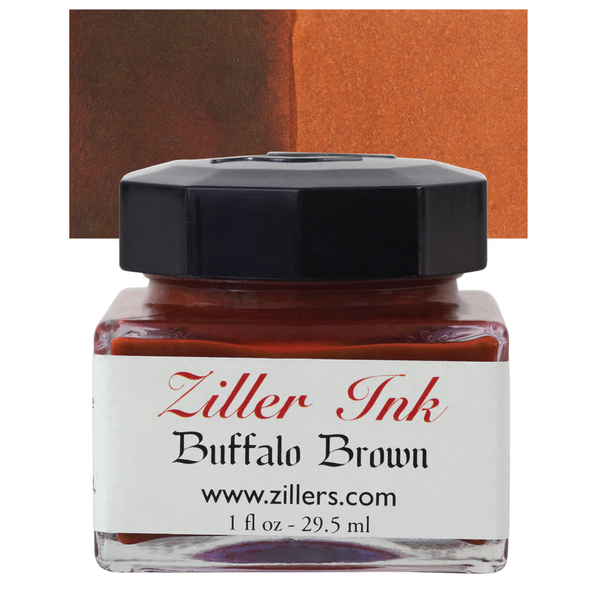 Ziller Ink - Buffalo Brown, 1 oz bottle and swatch