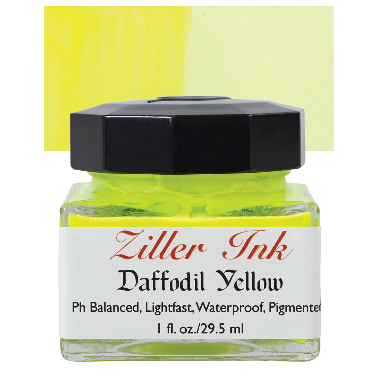 Ziller Ink - Daffodil Yellow, 1 oz bottle and swatch