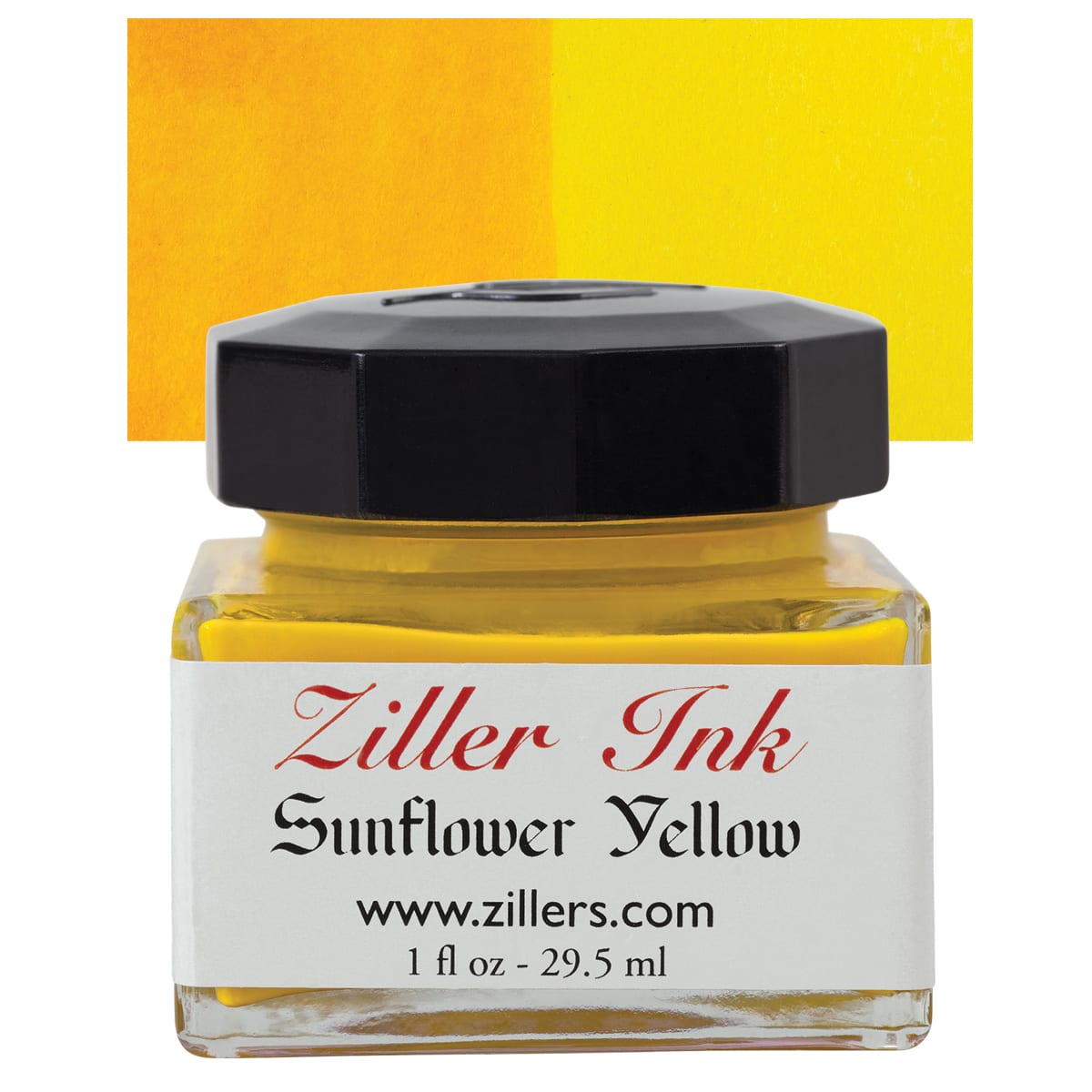 Ziller Ink - Sunflower Yellow, 1 oz bottle and swatch