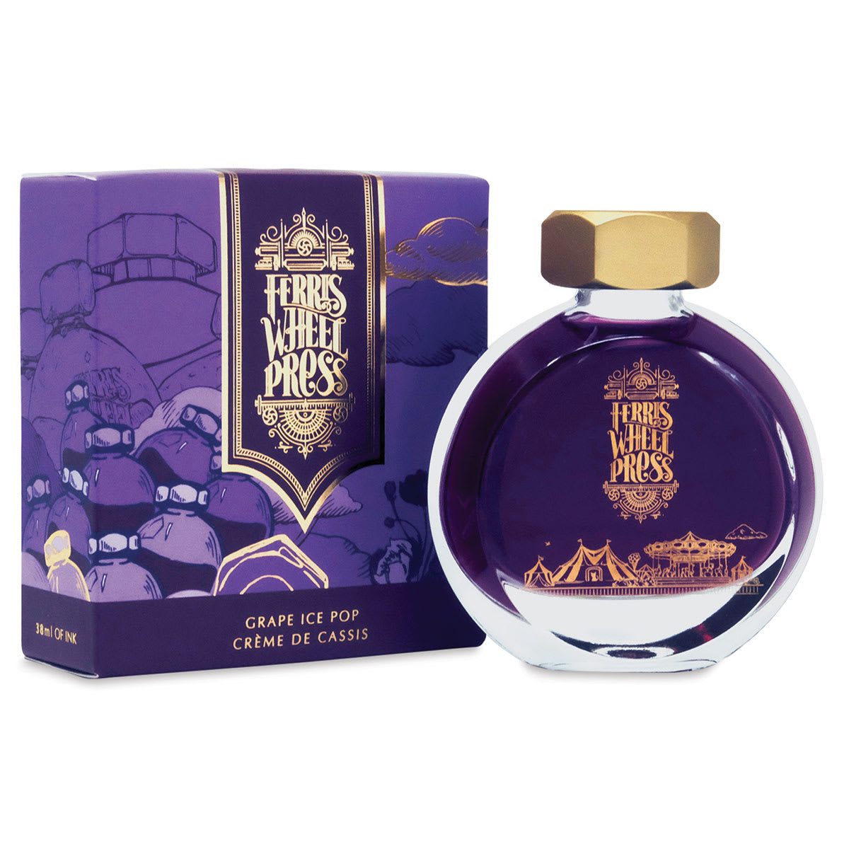 Ferris Wheel Press Fountain Pen Ink - Grape Ice Pop, 38 ml (bottle of ink and box) Ferris Wheel Press Fountain Pen Ink - Grape Ice Pop, 38 ml (bottle of ink and box)