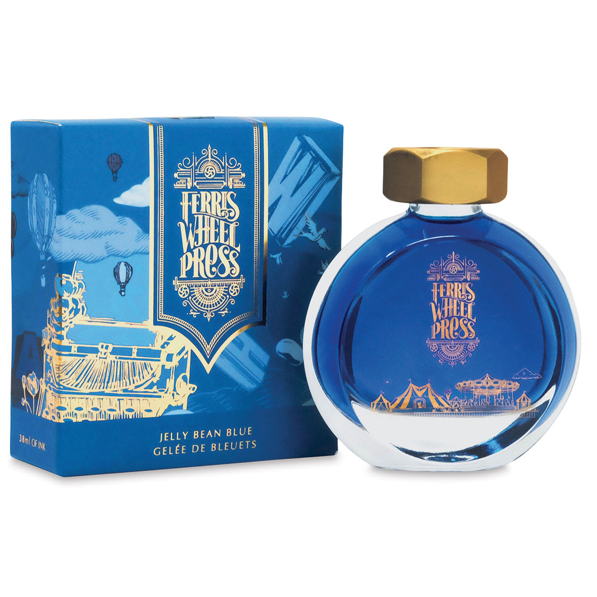 Ferris Wheel Press Fountain Pen Ink - Jelly Bean Blue, 38 ml (bottle of ink and box)