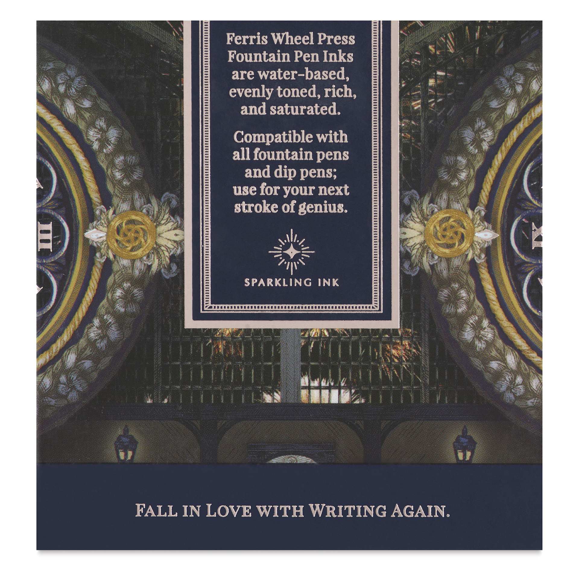 Ferris Wheel Press Fountain Pen Ink - Stroke of Midnight, 38 ml, back of the packaging