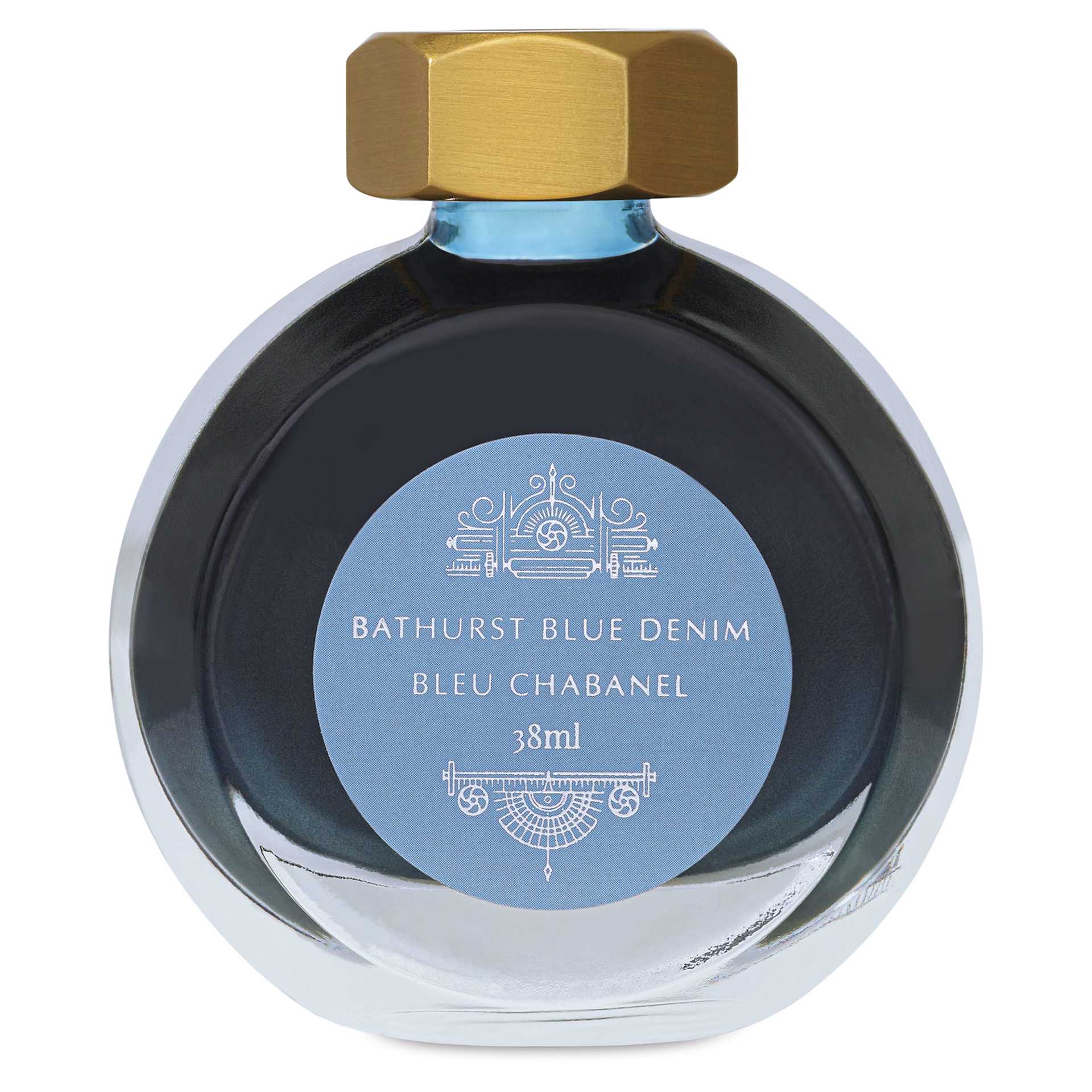 Ferris Wheel Press Fountain Pen Ink - Bathurst Blue Denim, 38 ml, back of the bottle