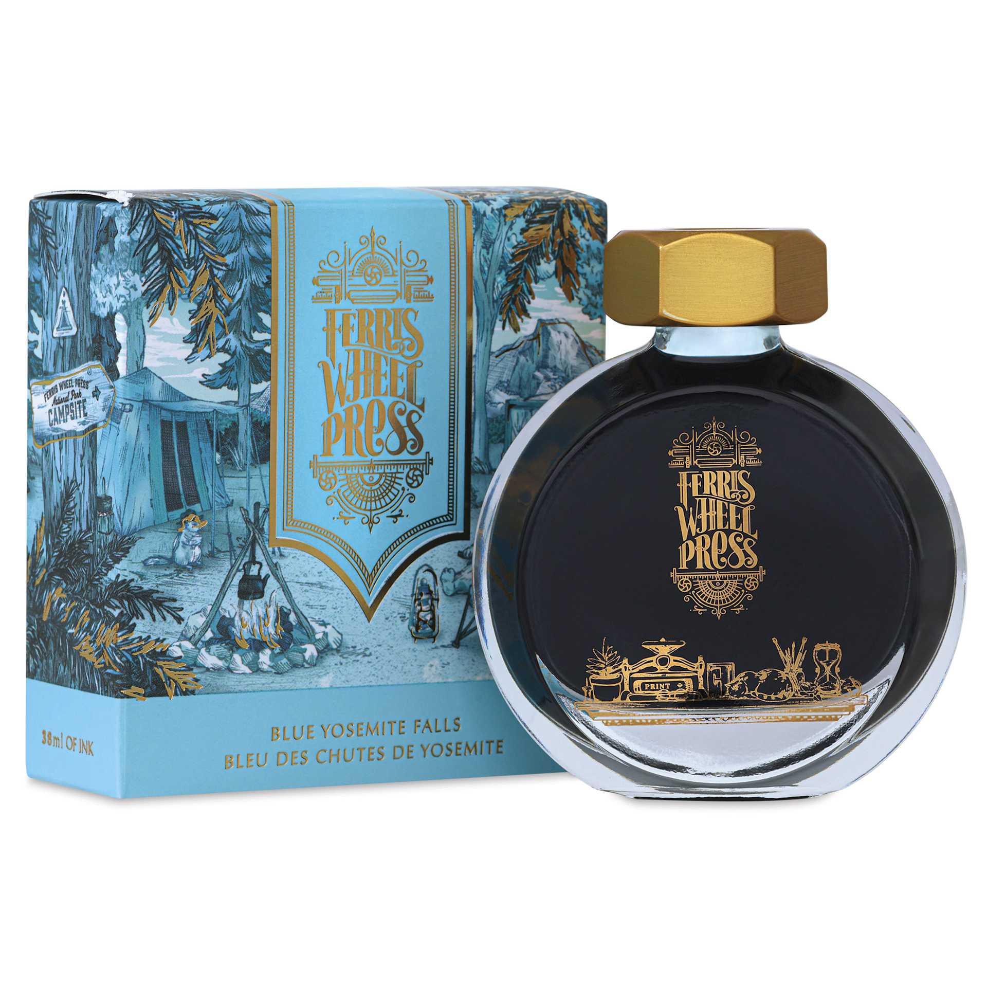 Ferris Wheel Press Fountain Pen Ink - Blue Yosemite Falls, 38 ml, bottle and packaging