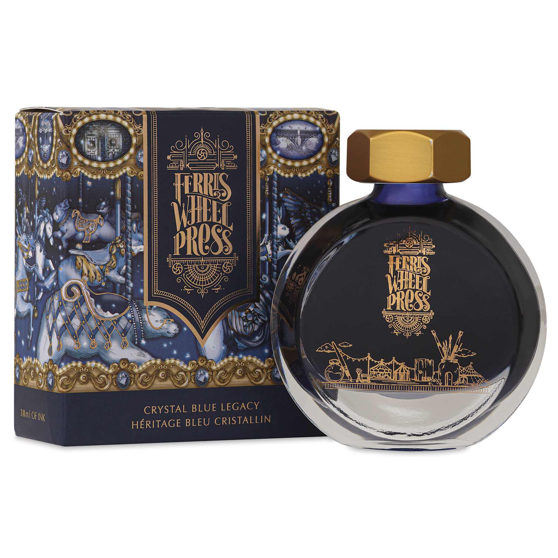 Ferris Wheel Press Fountain Pen Ink - Crystal Blue Legacy, 38 ml, bottle and pacaging