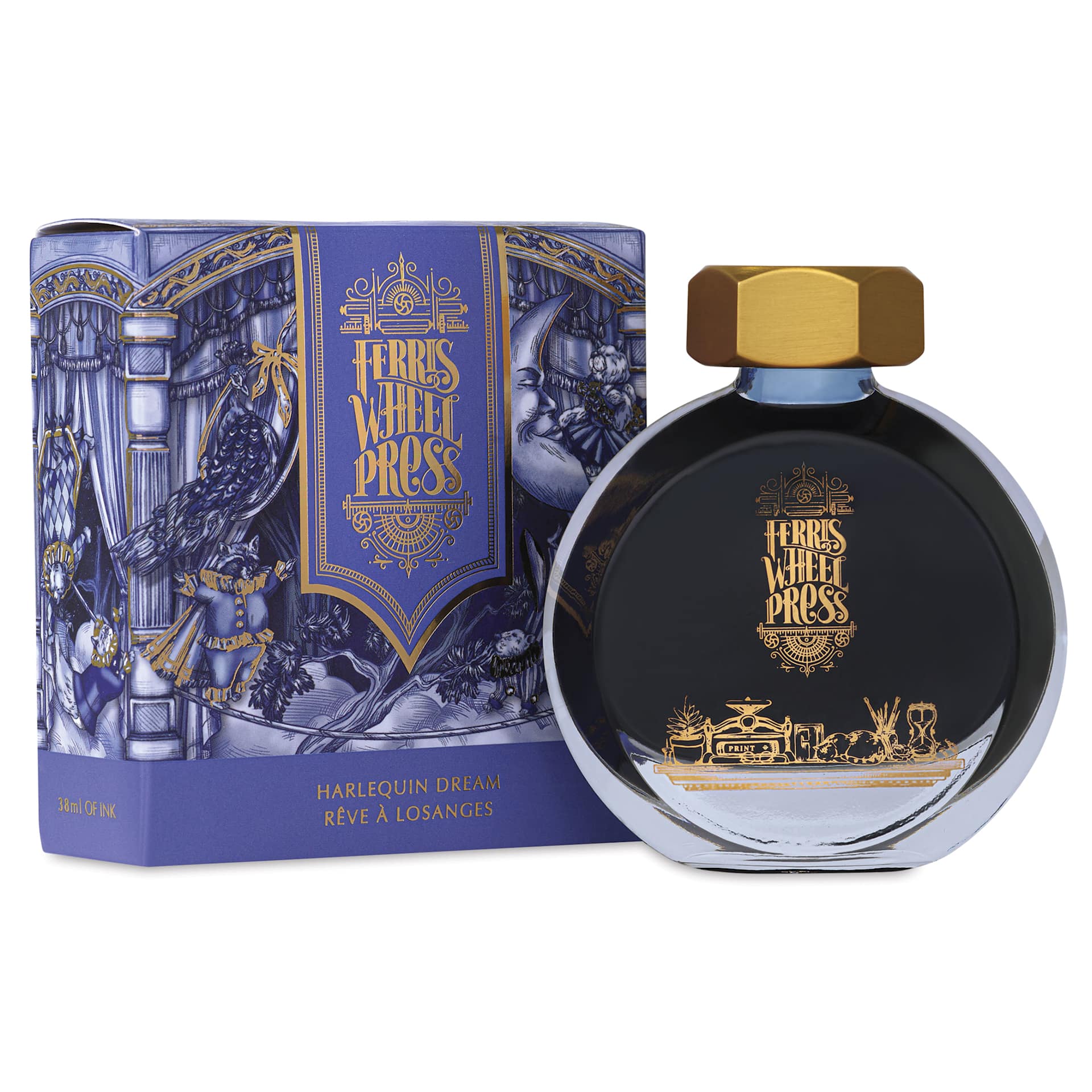 Ferris Wheel Press Fountain Pen Ink - Harlequin, 38 ml, bottle and packaging