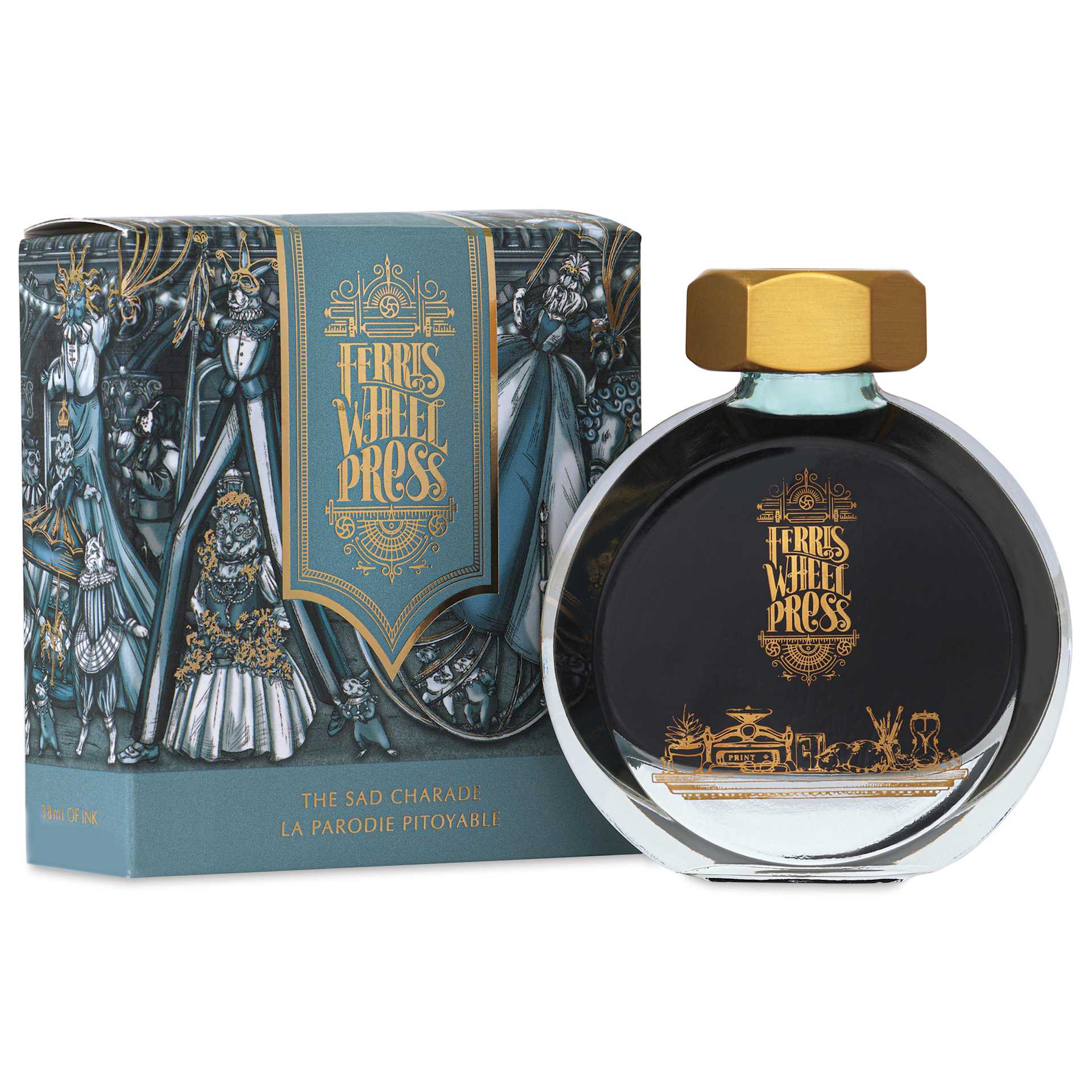 Ferris Wheel Press Fountain Pen Ink - The Sad Charade, 38 ml, bottle and packaging