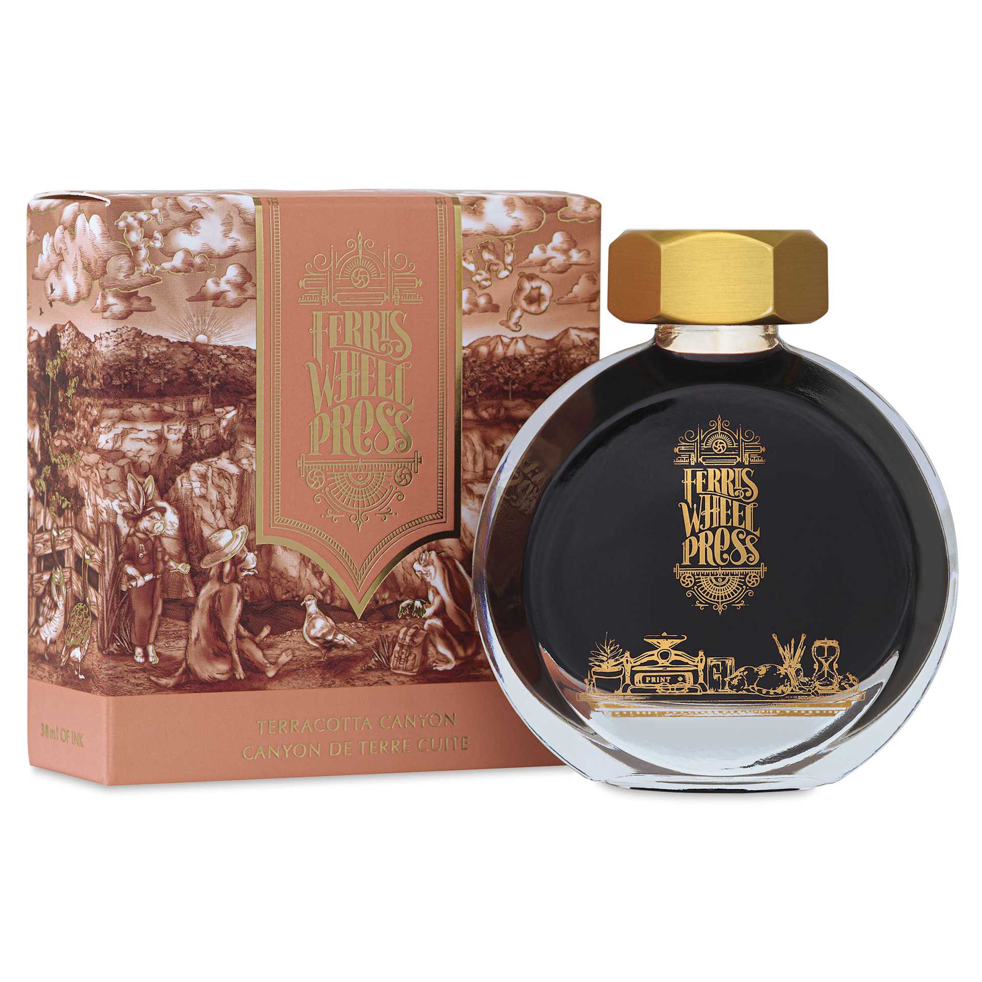 Ferris Wheel Press Fountain Pen Ink - Terracotta Canyon, 38 ml, bottle and packaging