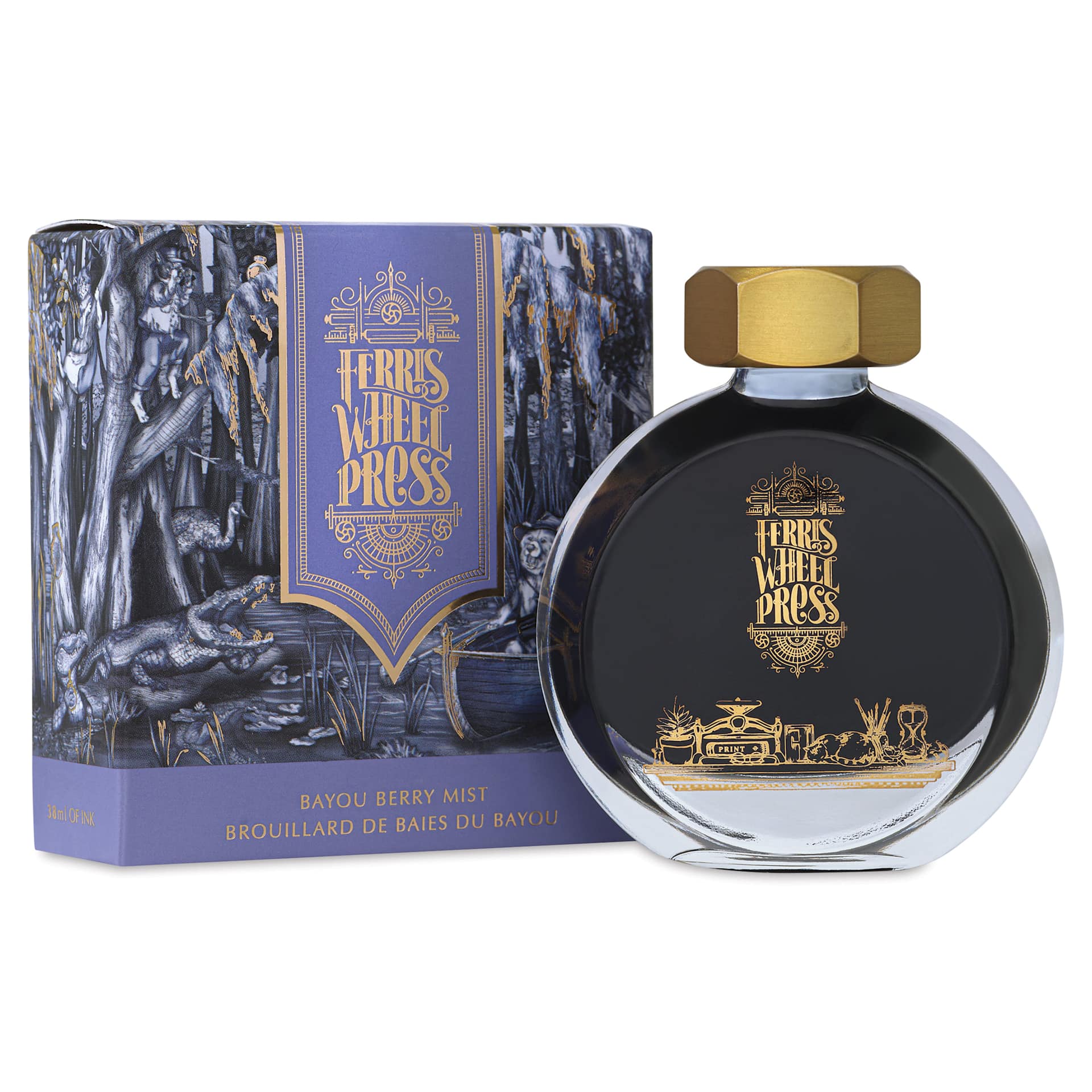 Ferris Wheel Press Fountain Pen Ink - Bayou Berry Mist, 38 ml, bottle and packaging