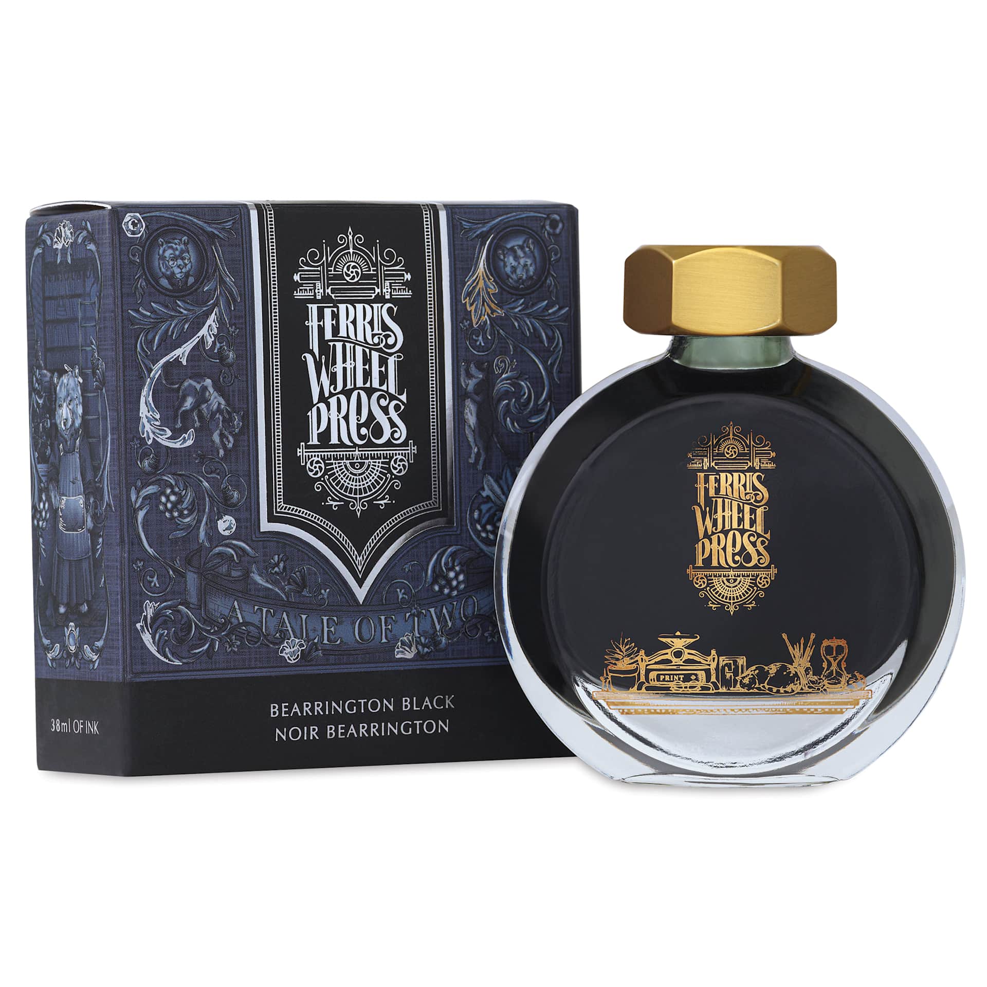 Ferris Wheel Press Fountain Pen Ink - Bearrington Black, 38 ml, bottle and packaging