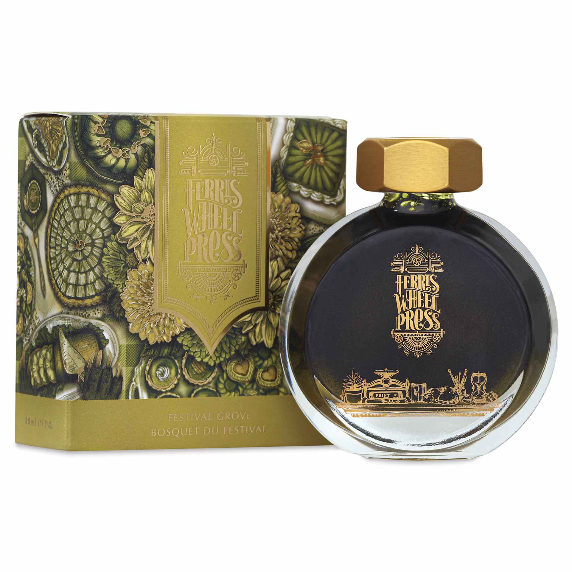 Ferris Wheel Press Fountain Pen Ink - Festival Grove, 38 ml, bottle and packaging