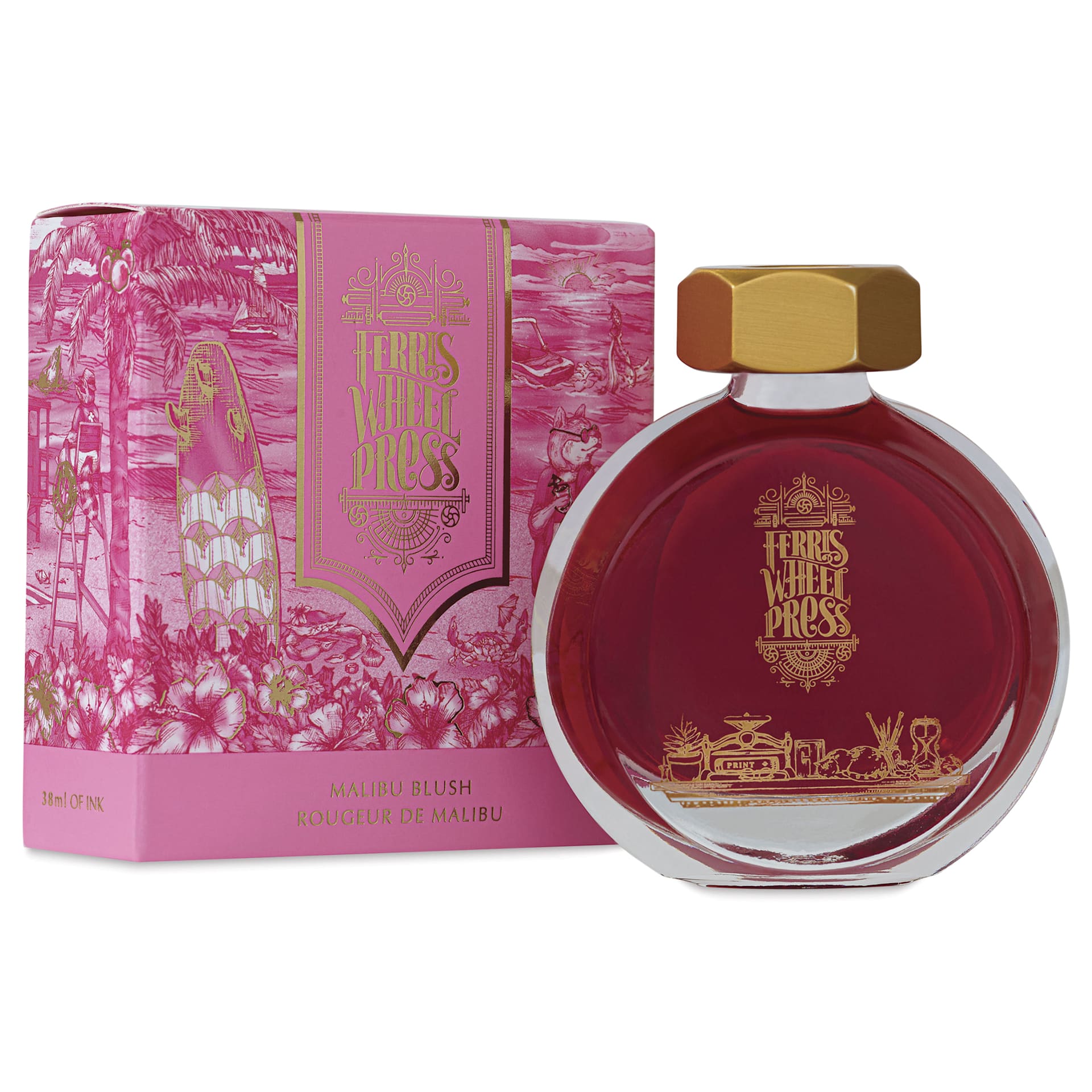 Ferris Wheel Press Fountain Pen Ink - Malibu Blush, 38 ml, bottle and packaging