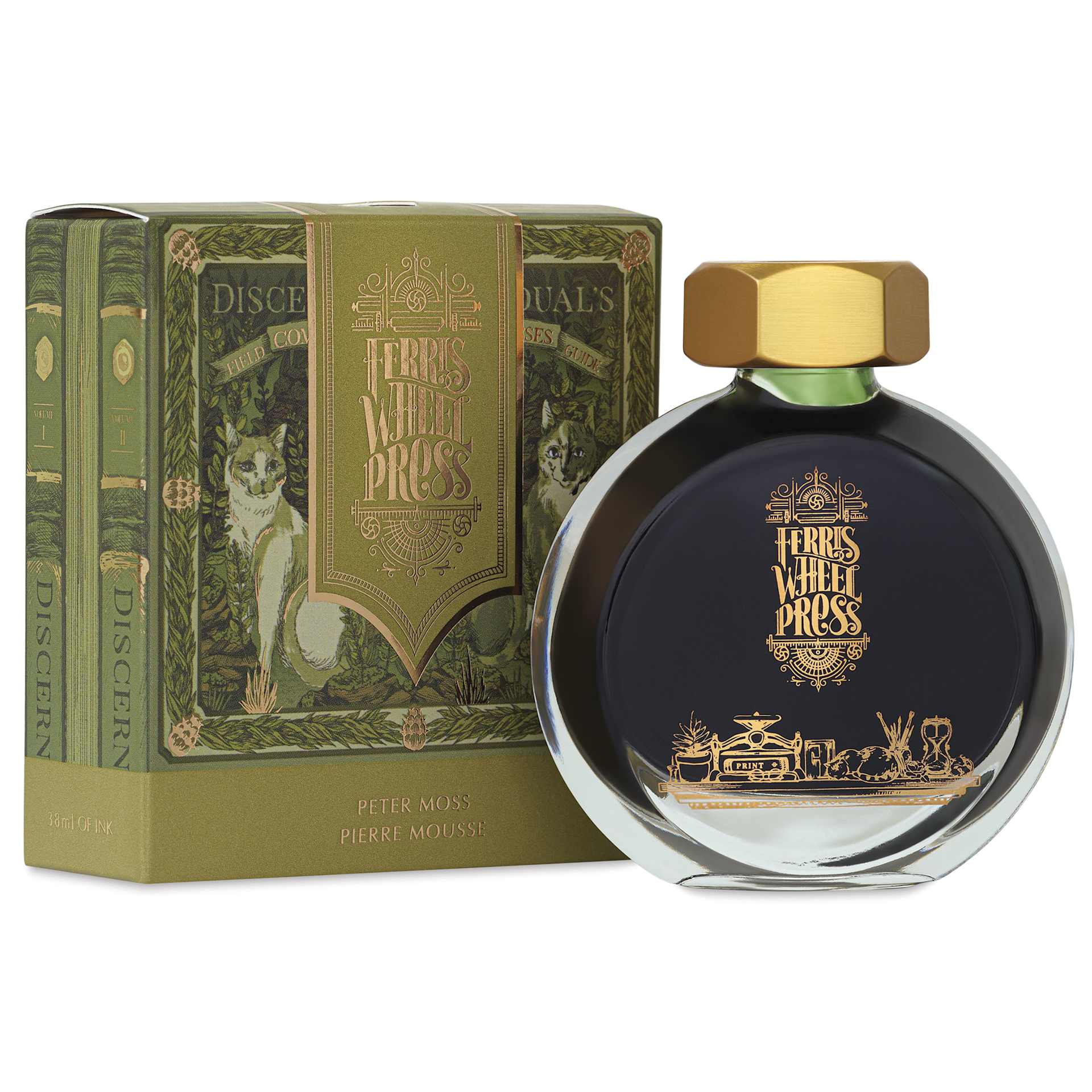 Ferris Wheel Press Fountain Pen Ink - Peter Moss, 38 ml, bottle and packaging