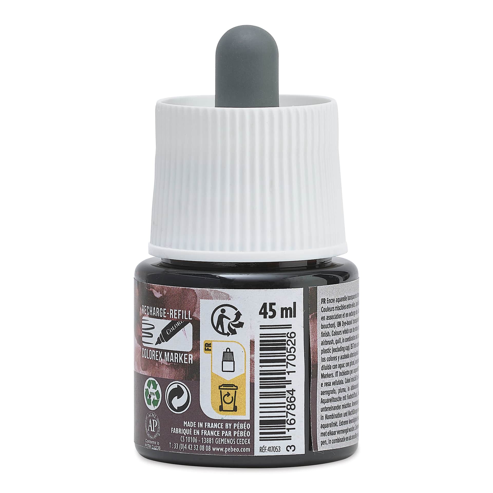 Pebeo Colorex Inks - Trichromatic Black, 45 ml, back of bottle