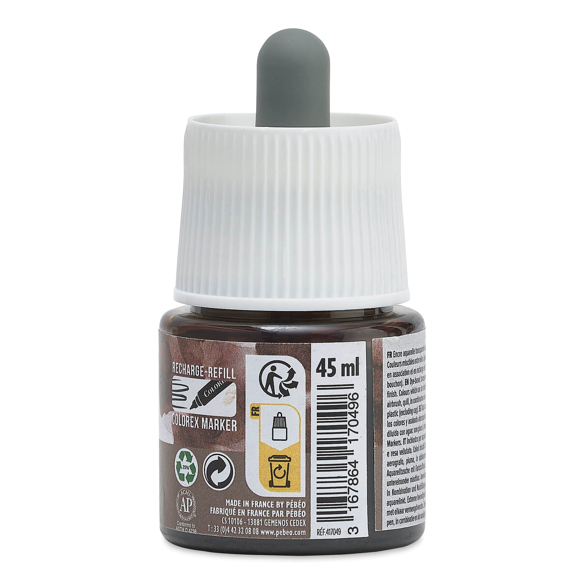 Pebeo Colorex Inks - Turtle Dove Gray, 45 ml, back of bottle