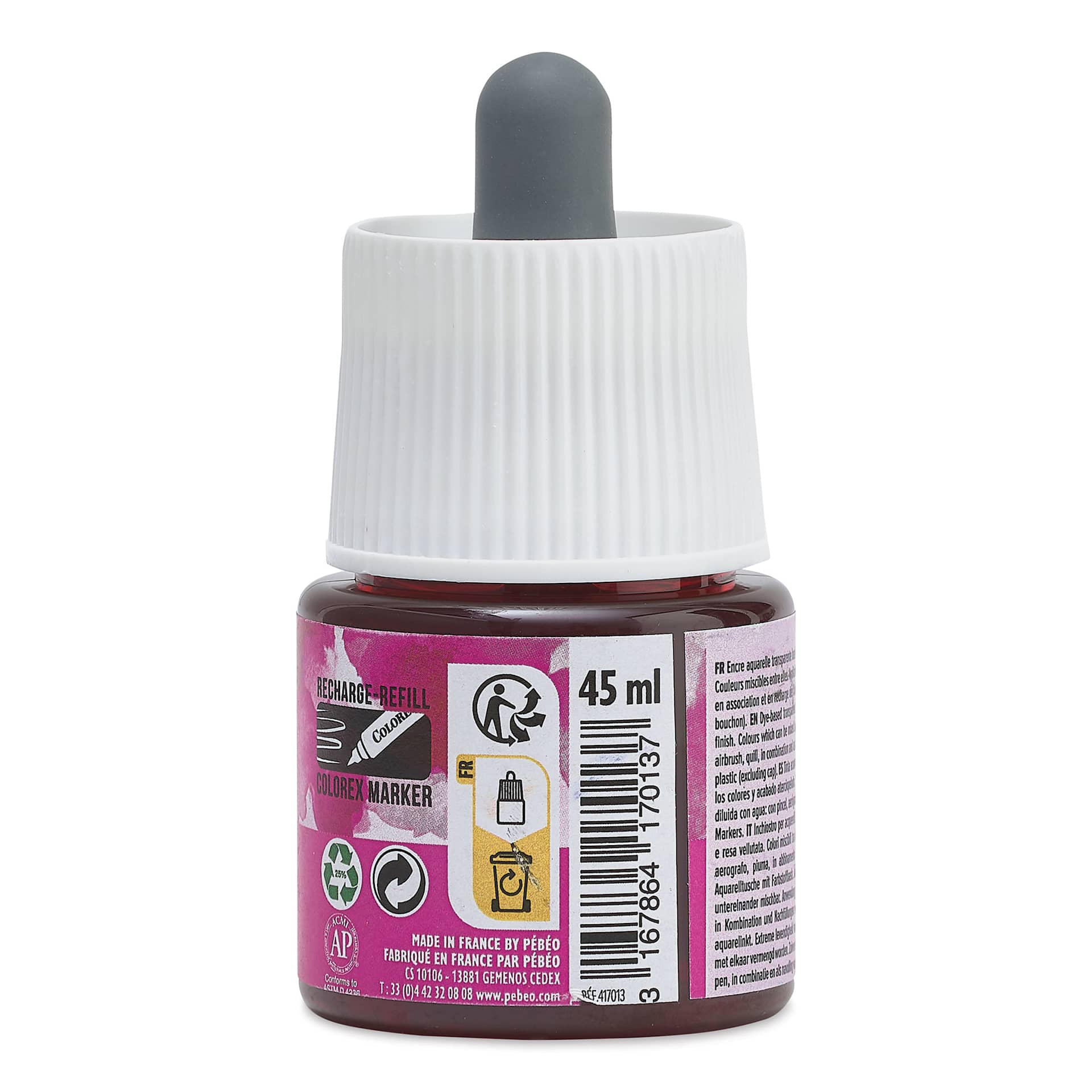 Pebeo Colorex Inks - Carmine, 45 ml, back of bottle