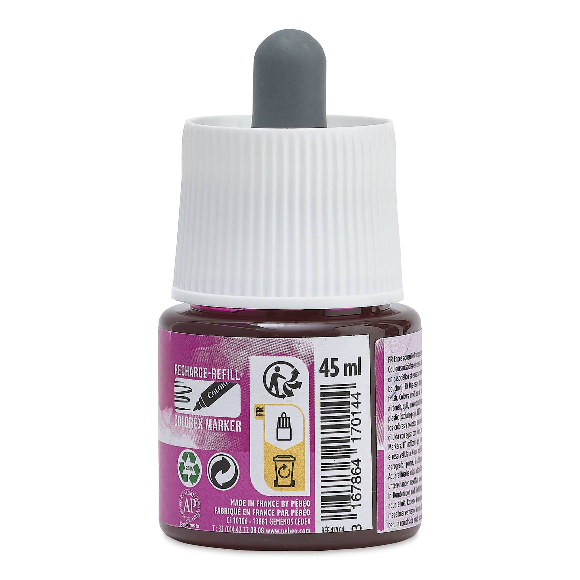 Pebeo Colorex Inks - Bougainvillea, 45 ml, back of bottle