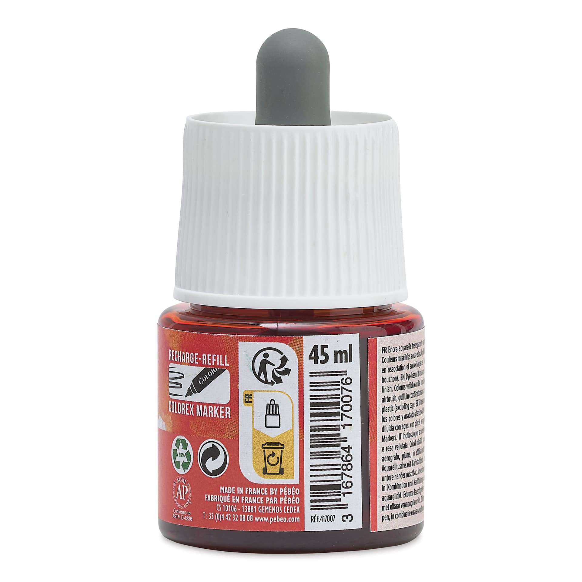 Pebeo Colorex Inks - Vermilion, 45 ml, back of bottle