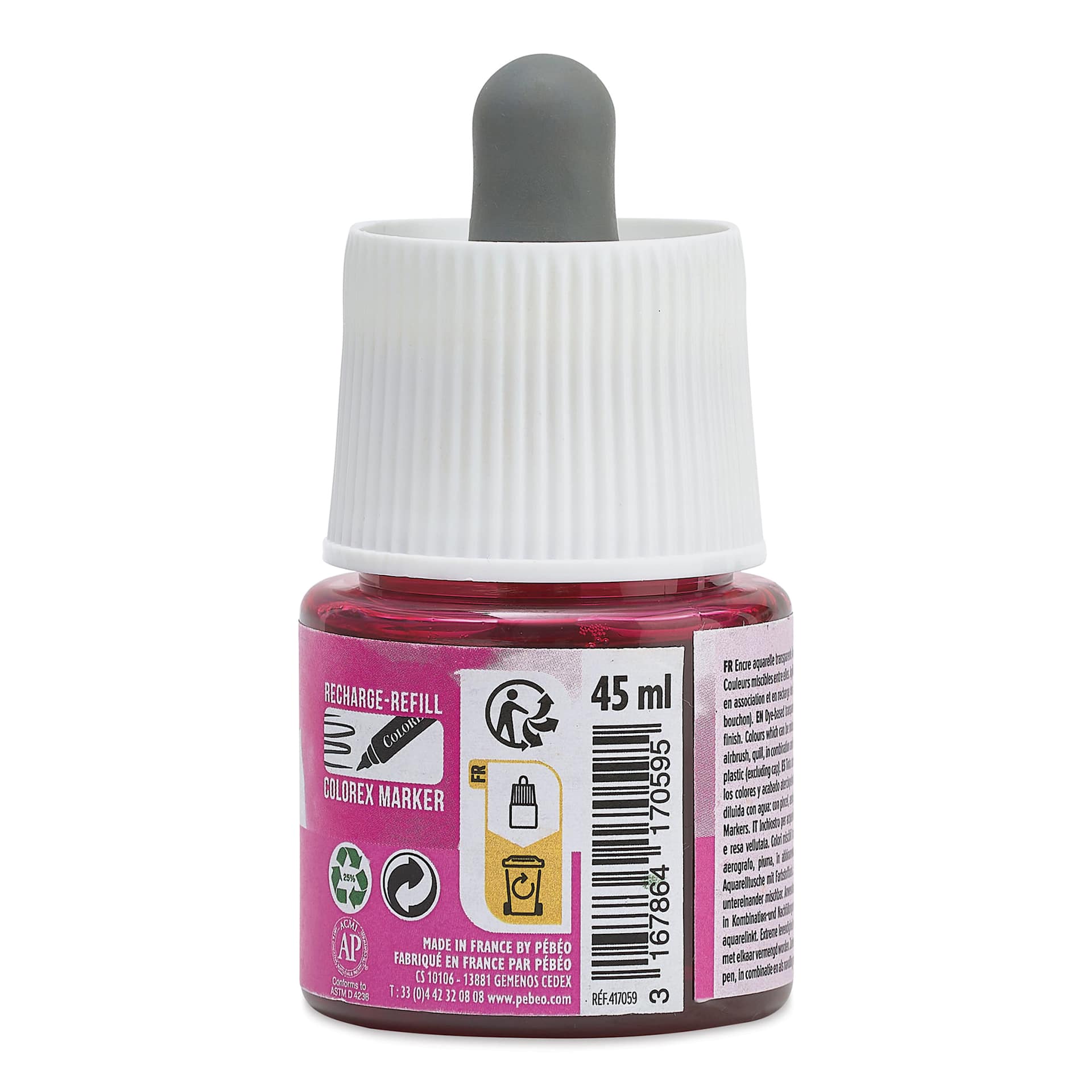 Pebeo Colorex Inks - Fluorescent Pink, 45 ml, back of bottle