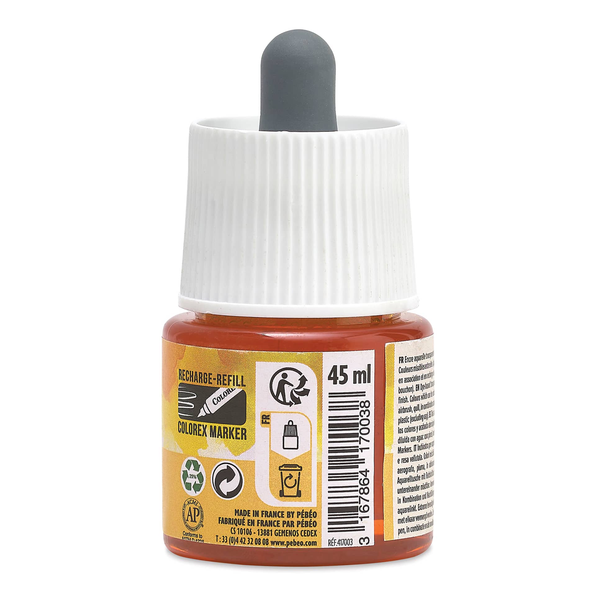 Pebeo Colorex Inks - Light Yellow, 45 ml, back of bottle