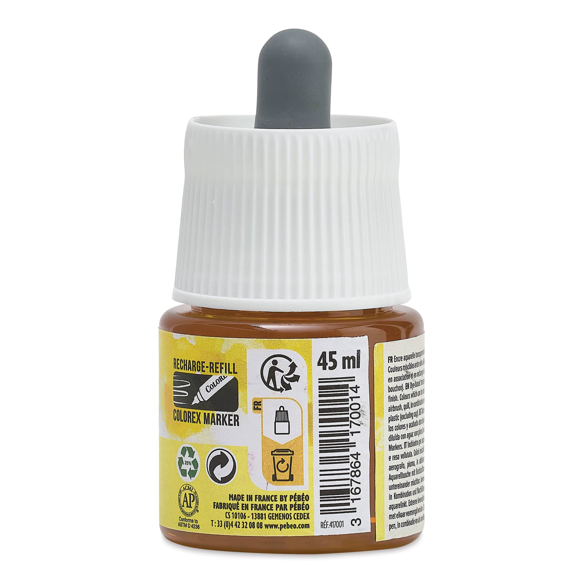 Pebeo Colorex Inks - Lemon Yellow, 45 ml, back of bottle