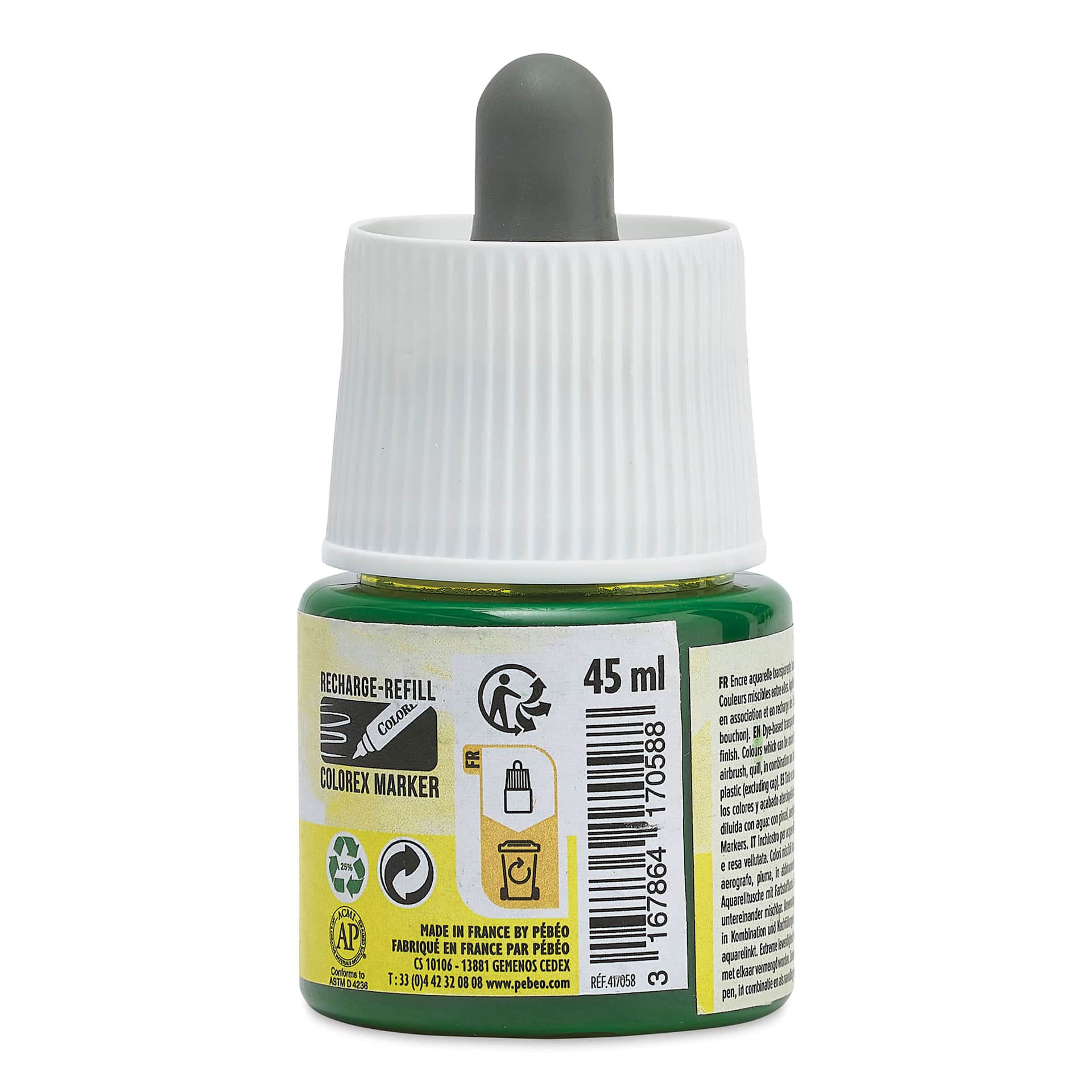 Pebeo Colorex Inks - Fluorescent Yellow, 45 ml, back of bottle